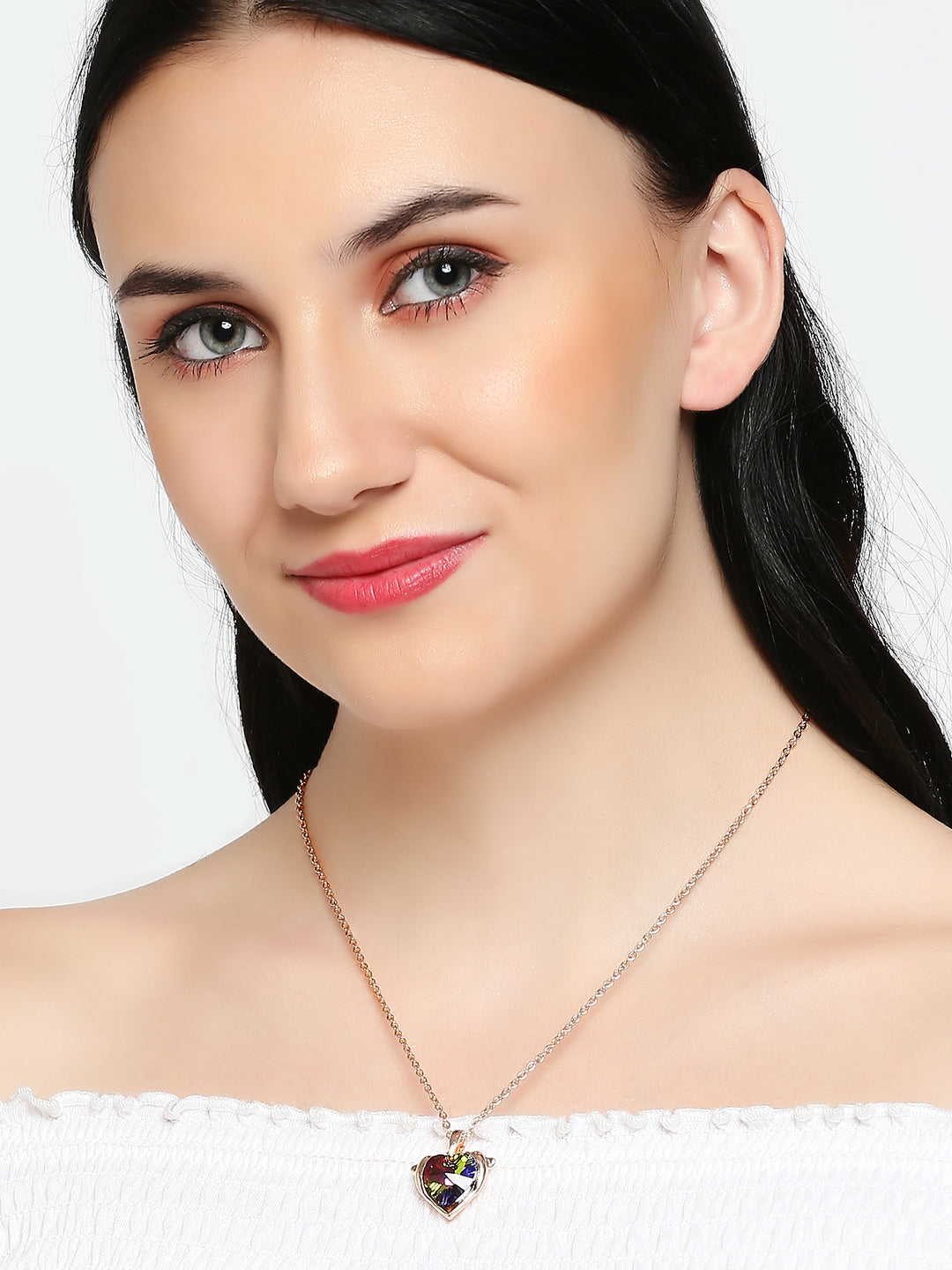 Heart Dolphino Pendant with Solitaire Multicolor Cubic Zirconia