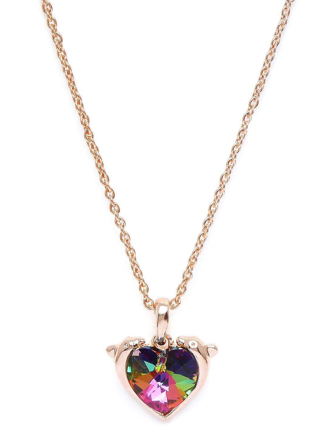 Heart Dolphino Pendant with Solitaire Multicolor Cubic Zirconia