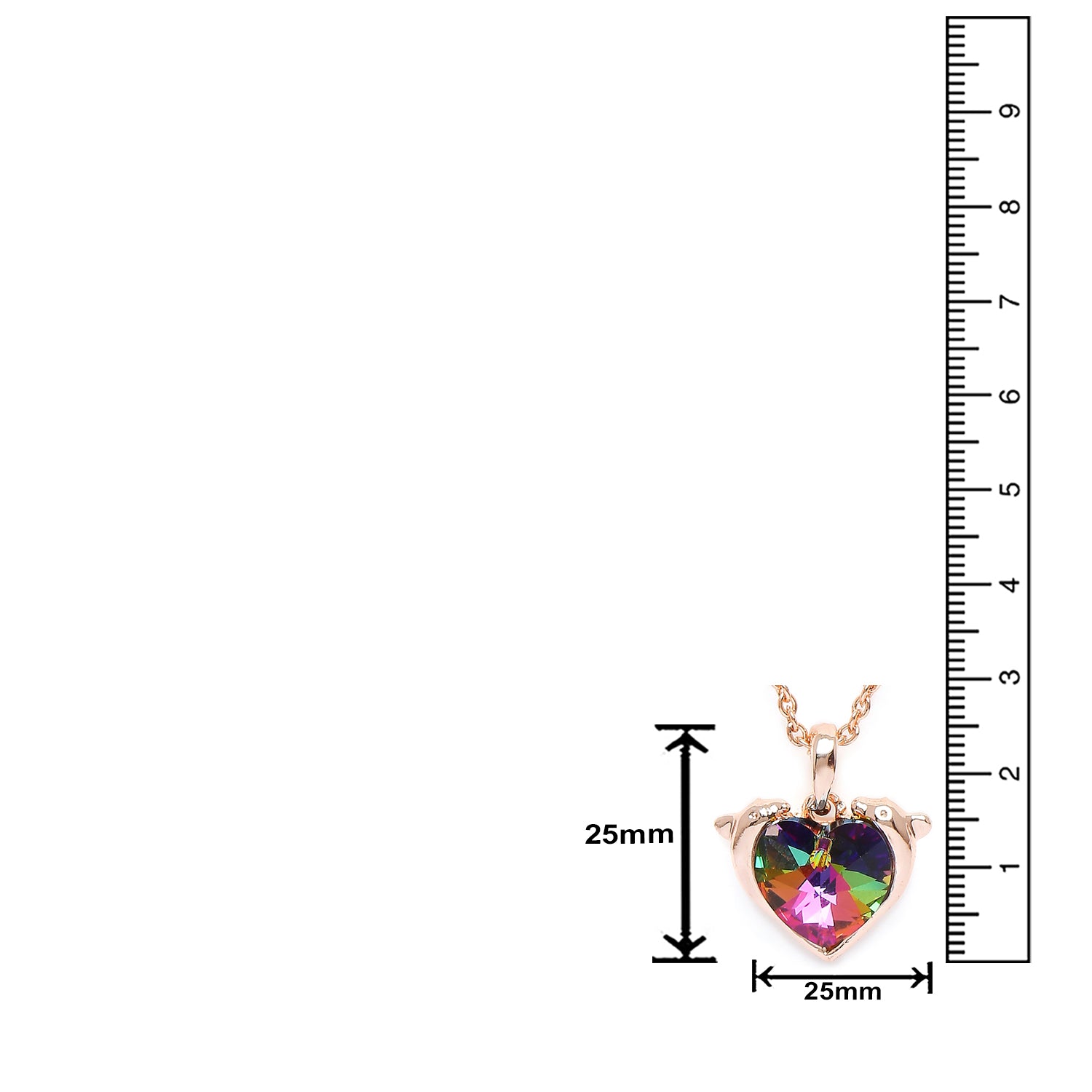 Heart Dolphino Pendant with Solitaire Multicolor Cubic Zirconia