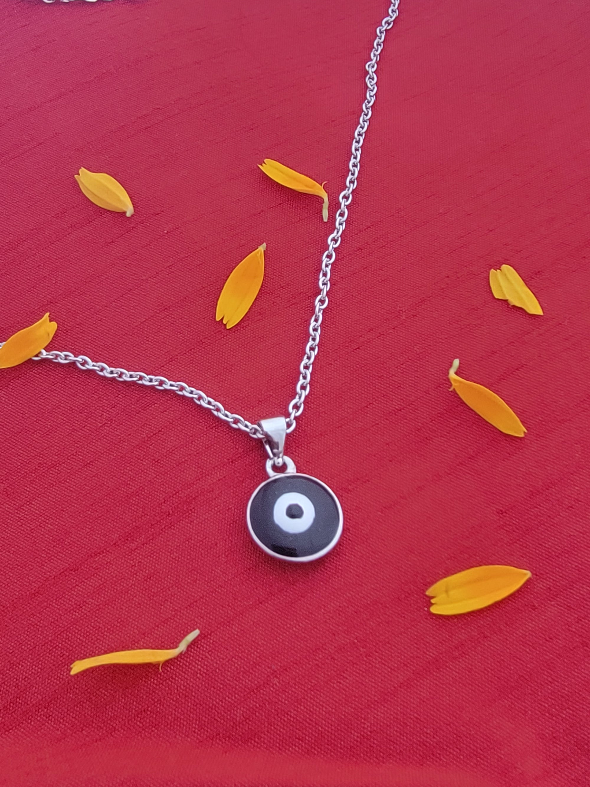 Meenakari Work Round Evil Eye Pendant with Chain