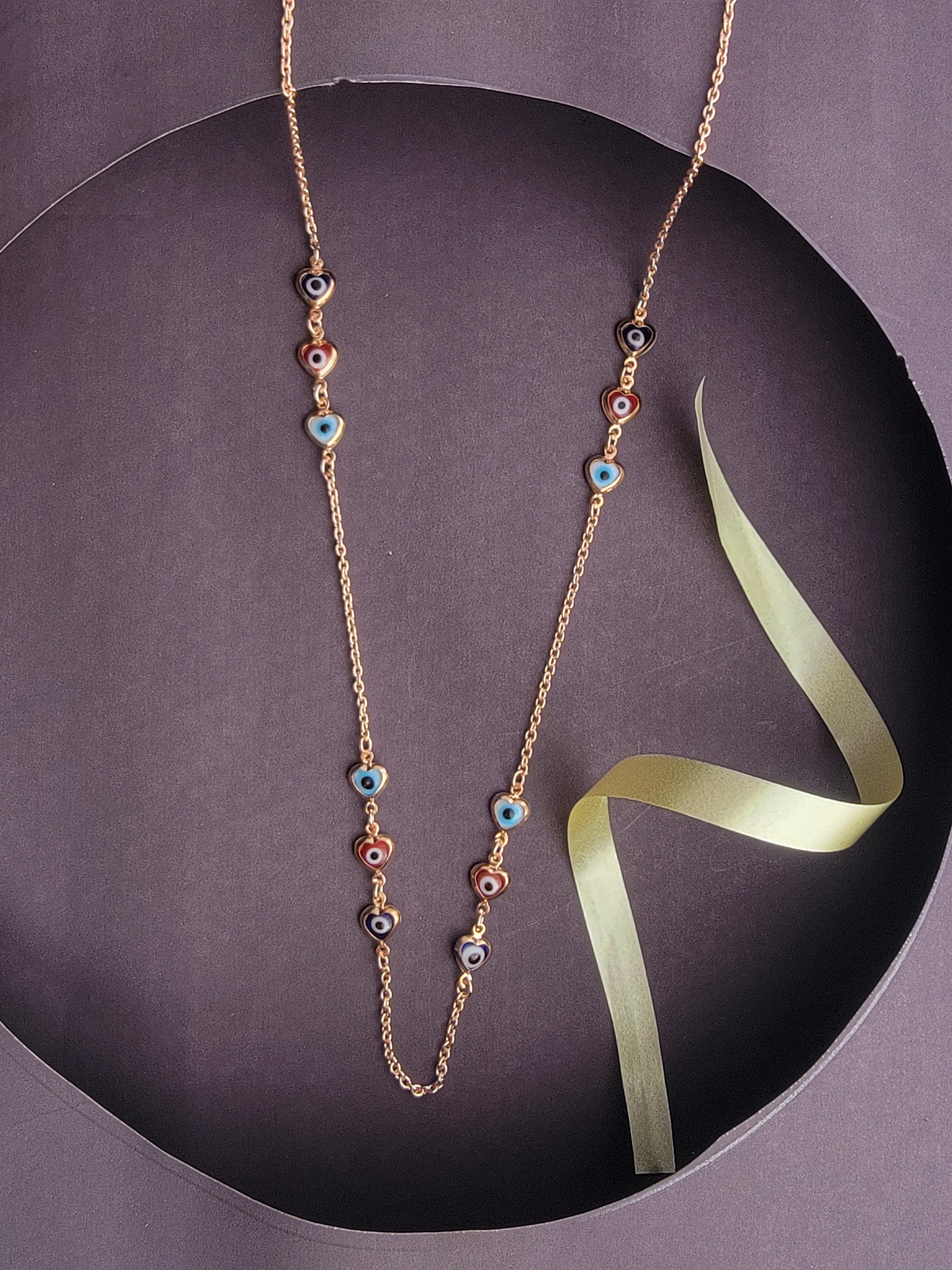 Multicolor Evil Eye and Heart Necklace