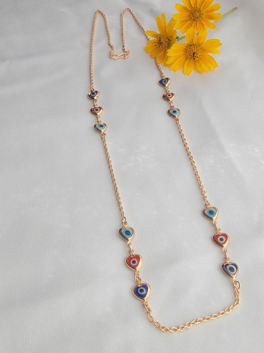 Multicolor Evil Eye and Heart Necklace