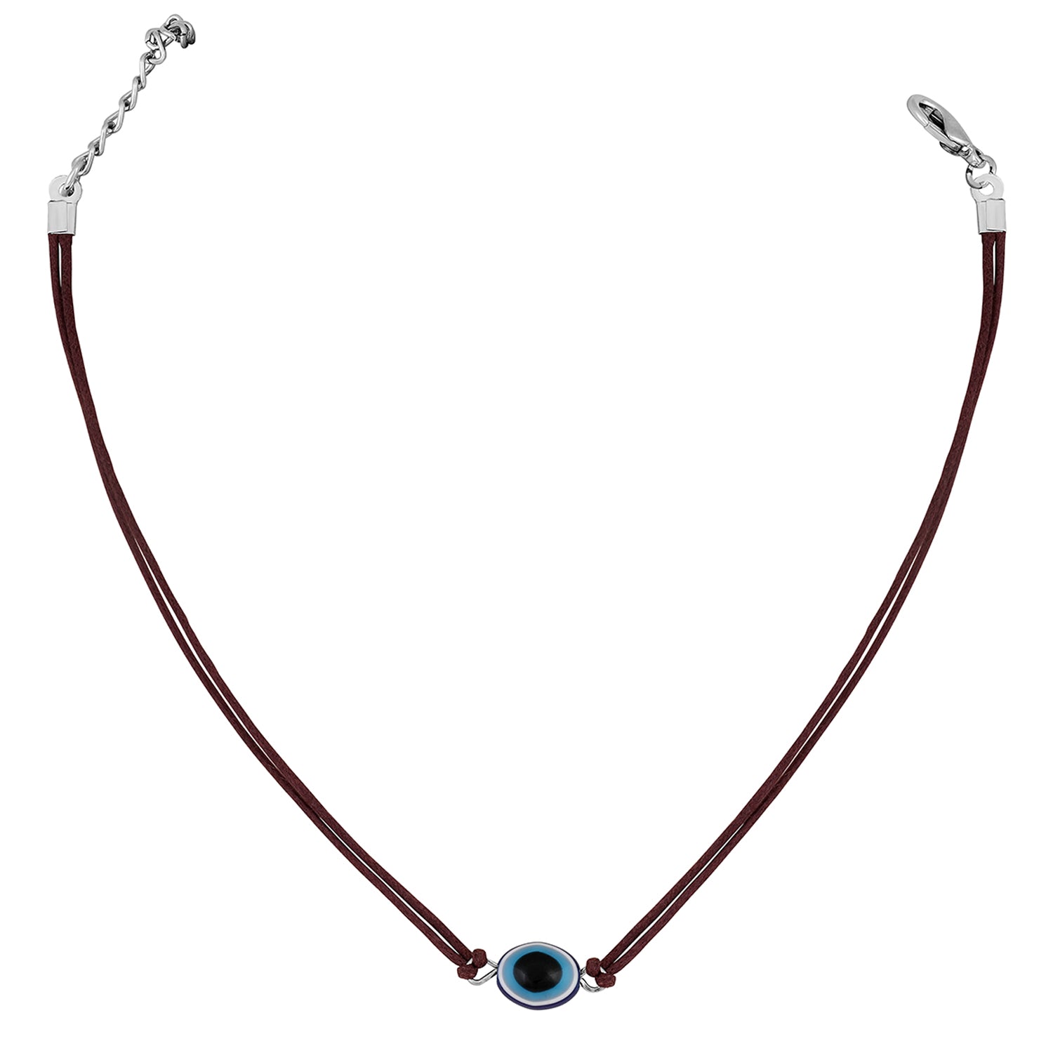 Rhodium Plated Evil Eye Adjustable Rope Necklace