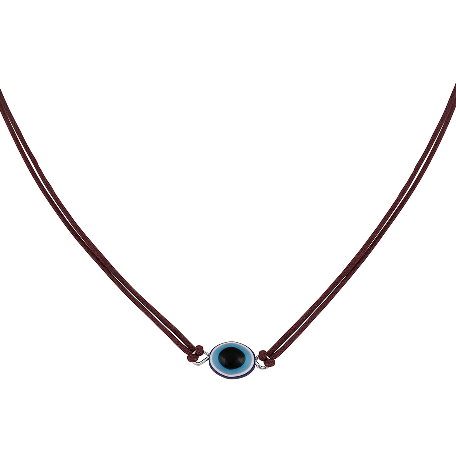 Rhodium Plated Evil Eye Adjustable Rope Necklace