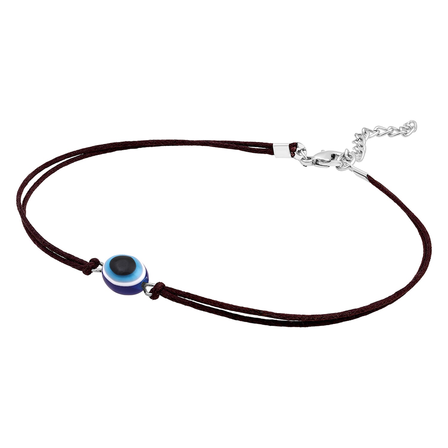 Rhodium Plated Evil Eye Adjustable Rope Necklace