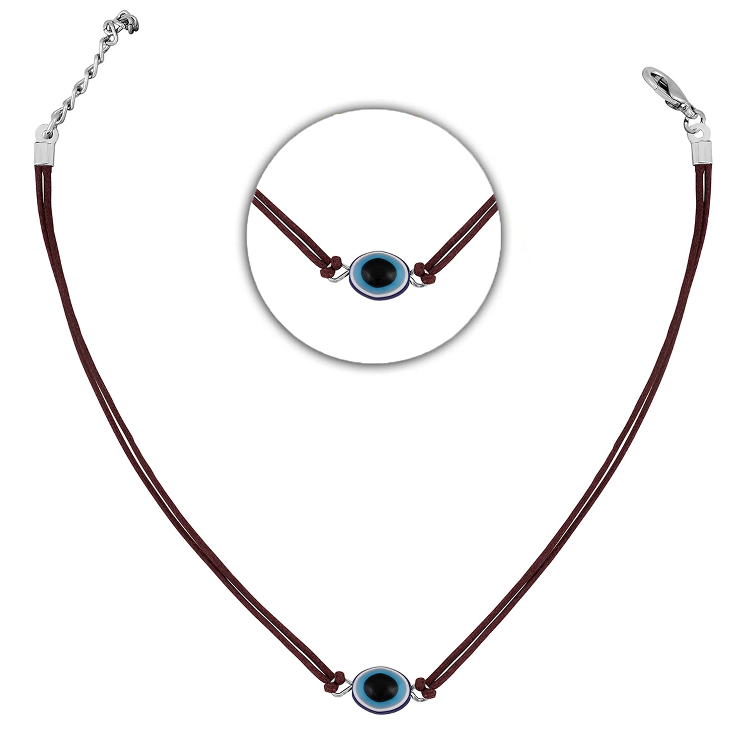 Rhodium Plated Evil Eye Adjustable Rope Necklace