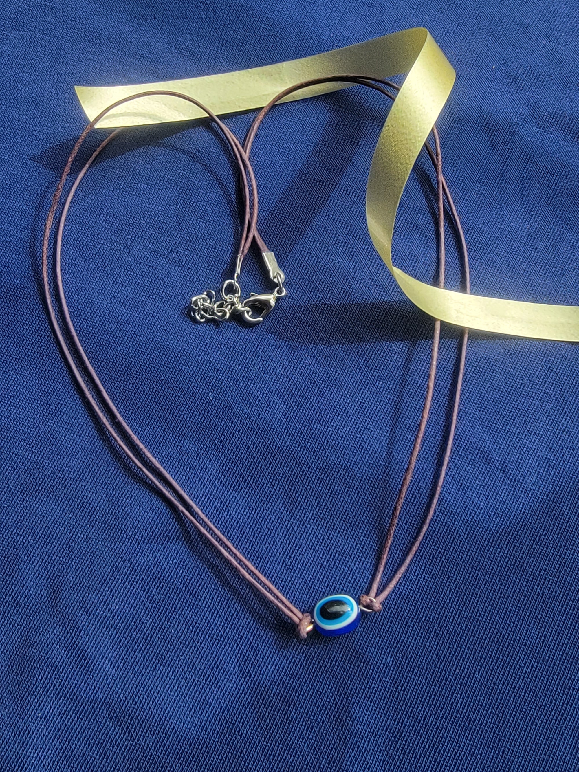 Rhodium Plated Evil Eye Adjustable Rope Necklace