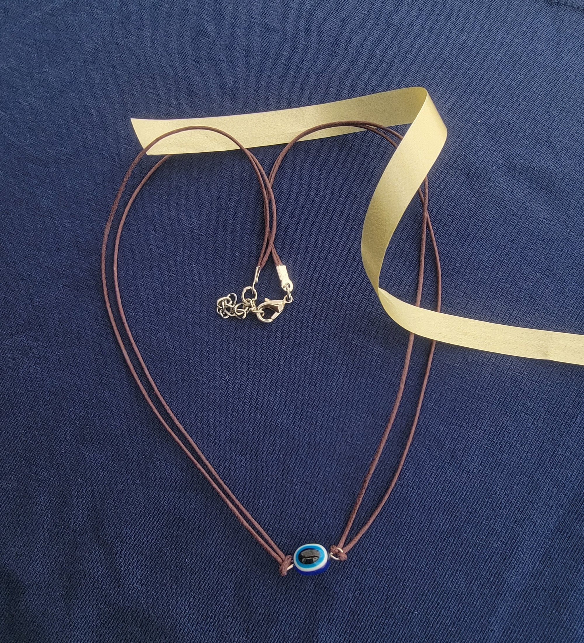 Rhodium Plated Evil Eye Adjustable Rope Necklace