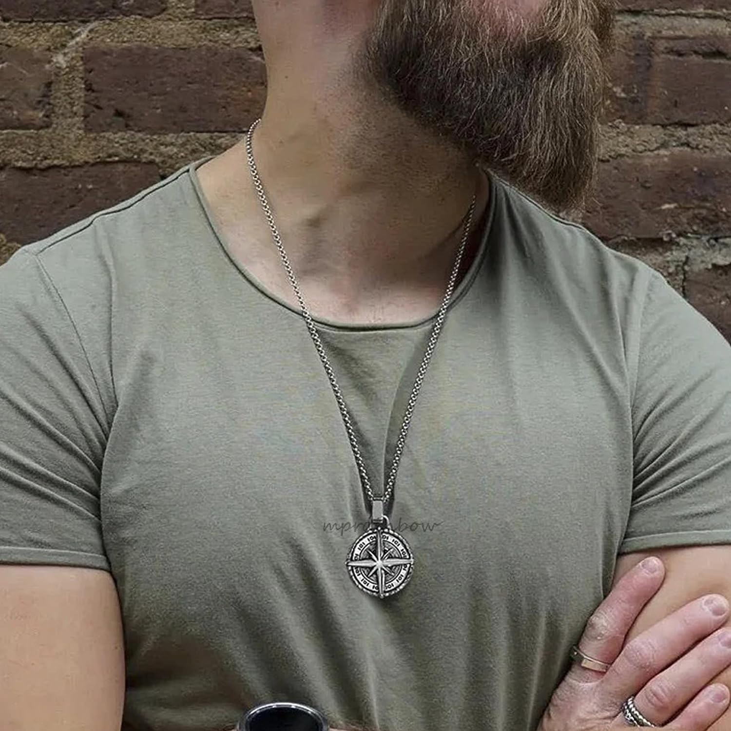 Oxidised Round Pendant Cross Compass Necklace Chain