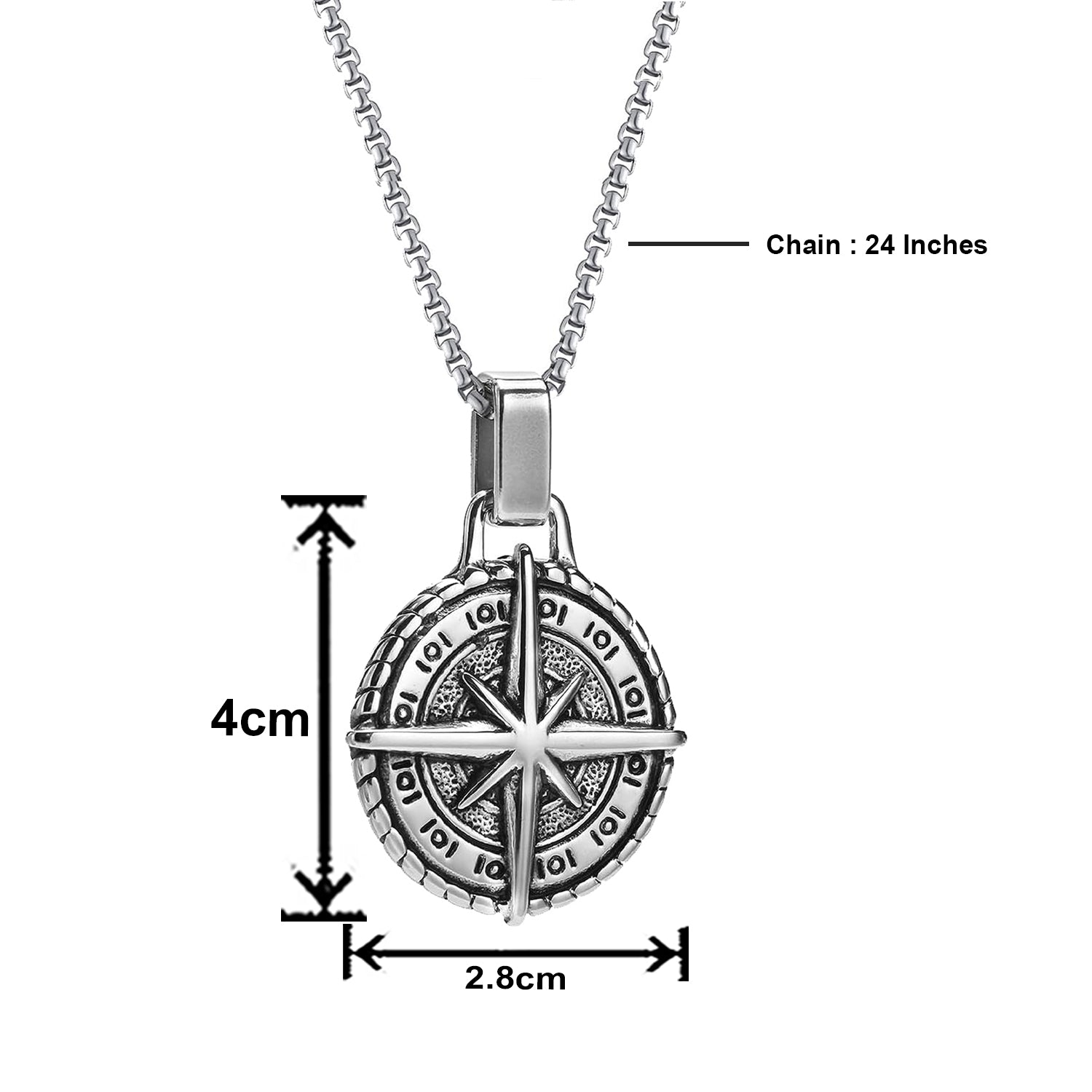 Oxidised Round Pendant Cross Compass Necklace Chain