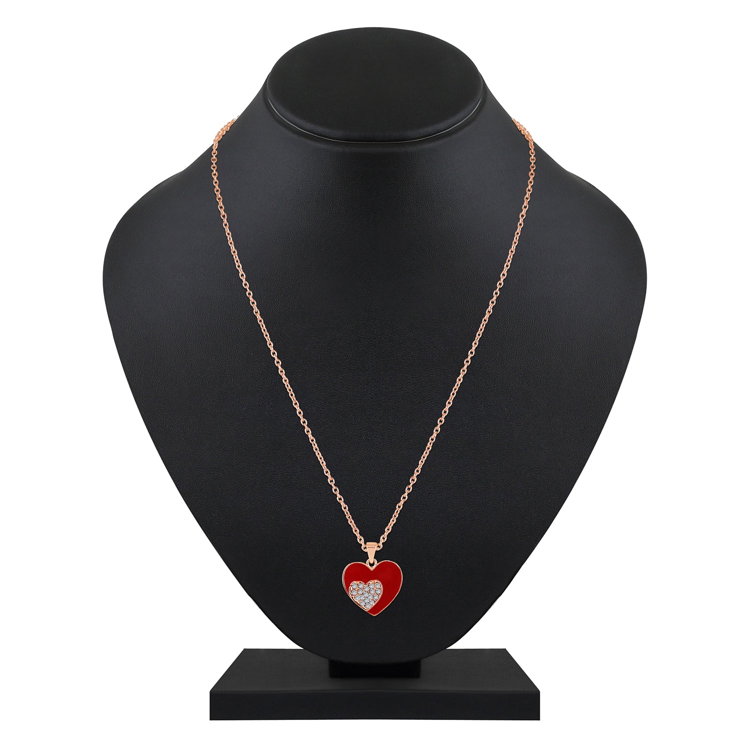 Red Meenakari Work and Crystals Dual Heart Necklace Pendant