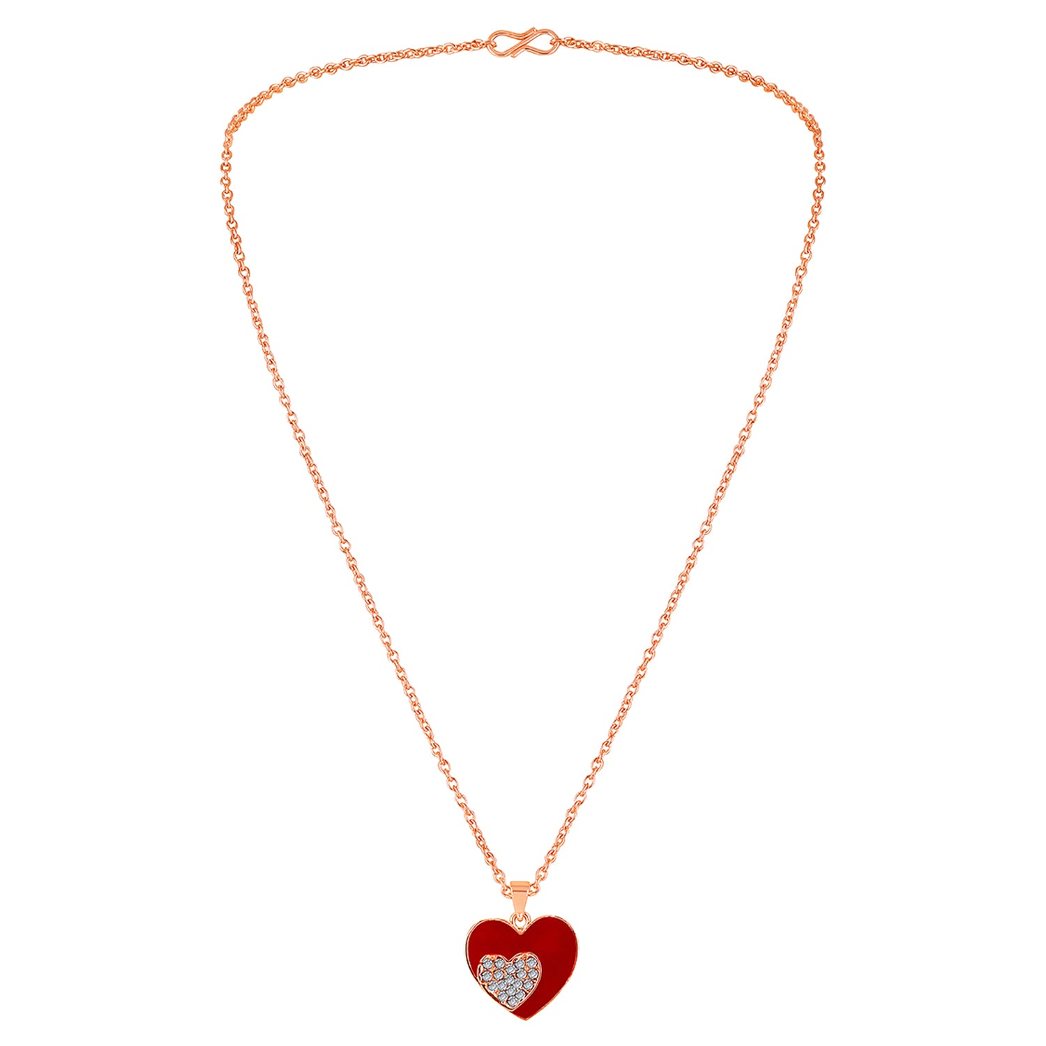 Red Meenakari Work and Crystals Dual Heart Necklace Pendant