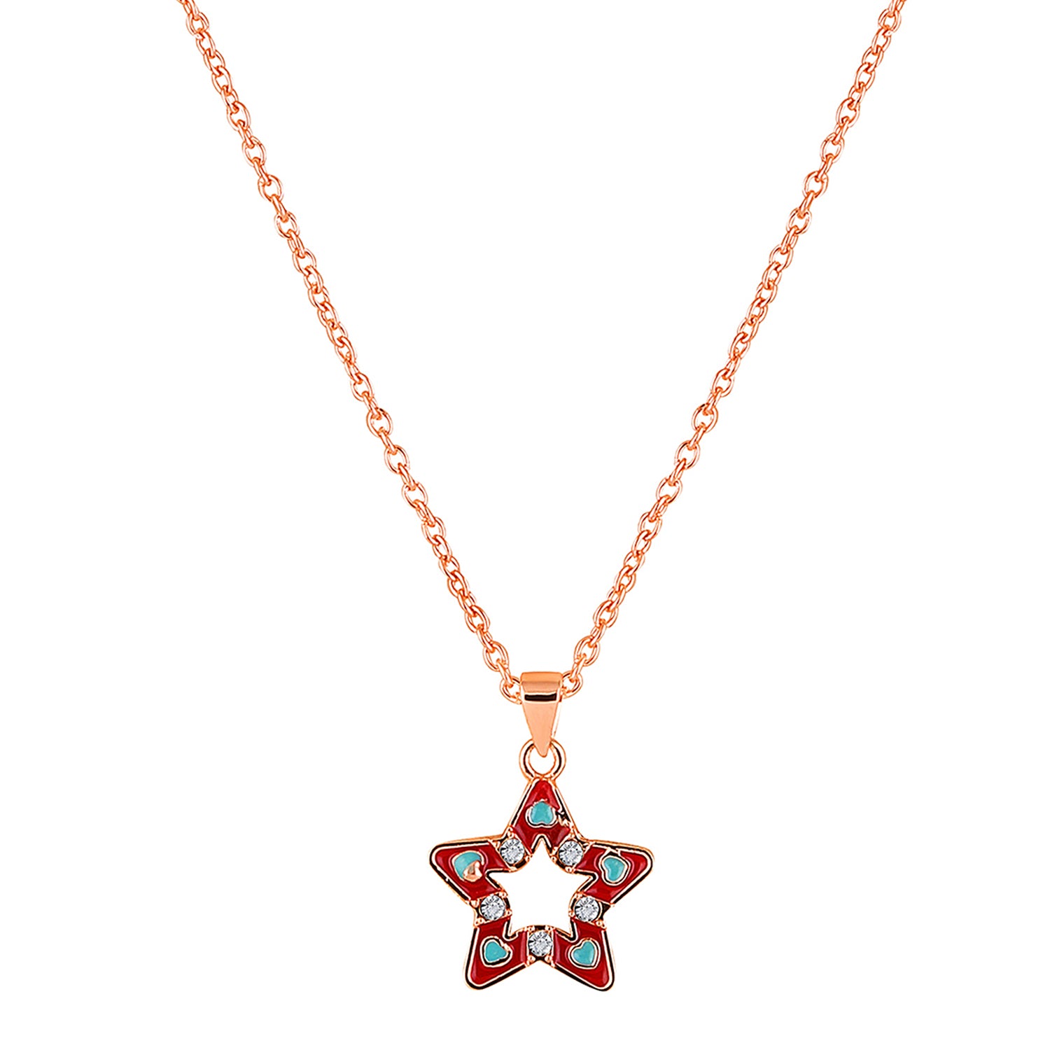 Red Meenakari Work and Crystals Star Necklace Pendant