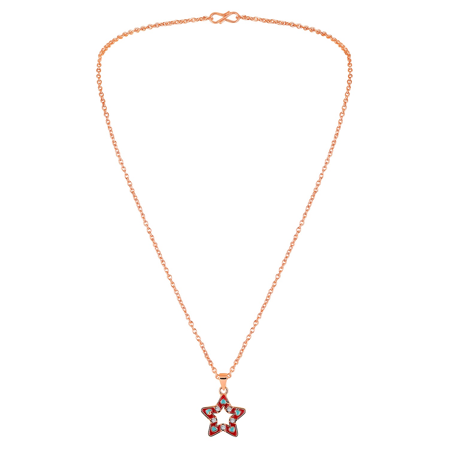 Red Meenakari Work and Crystals Star Necklace Pendant