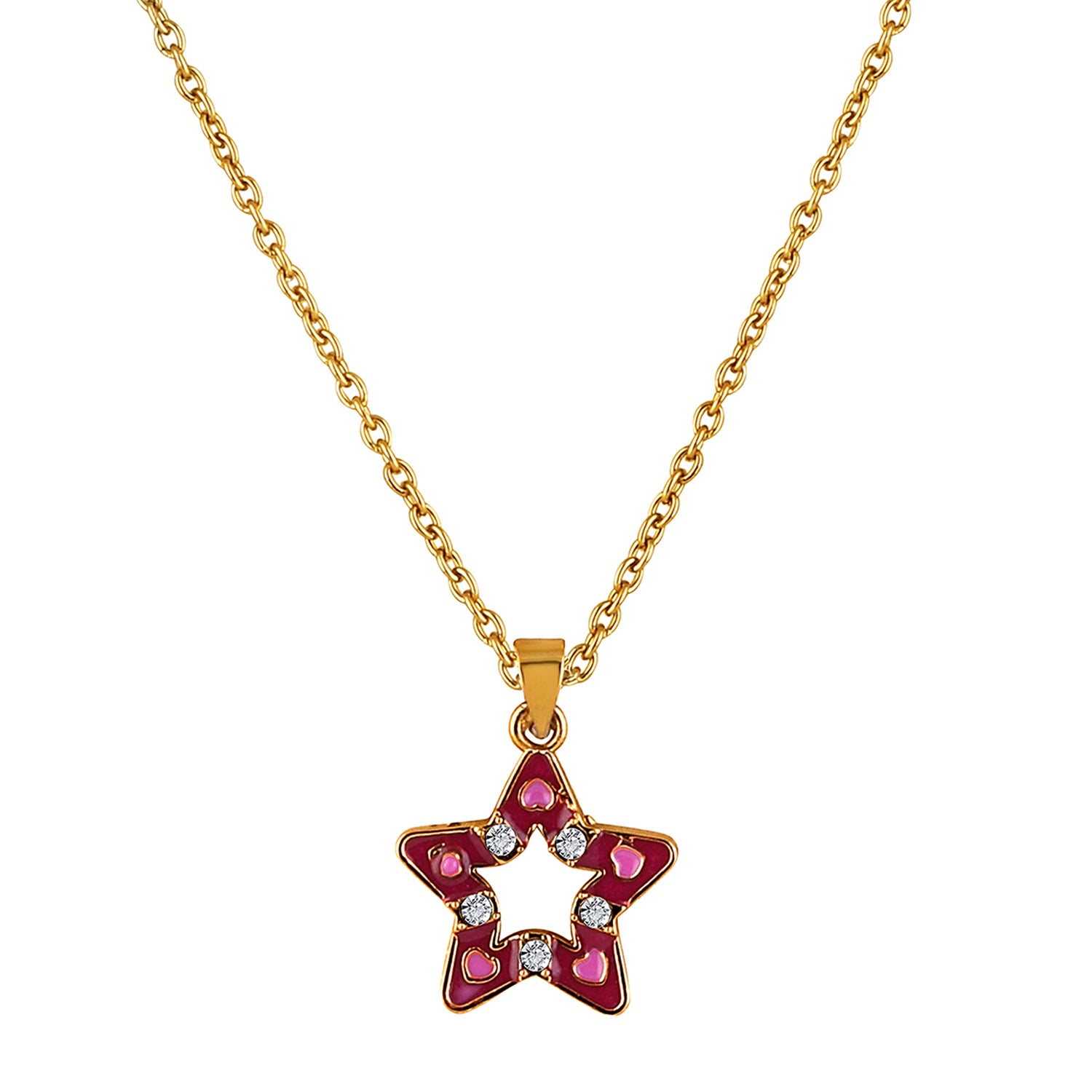 Red Meenakari Work and Crystals Star Necklace Pendant