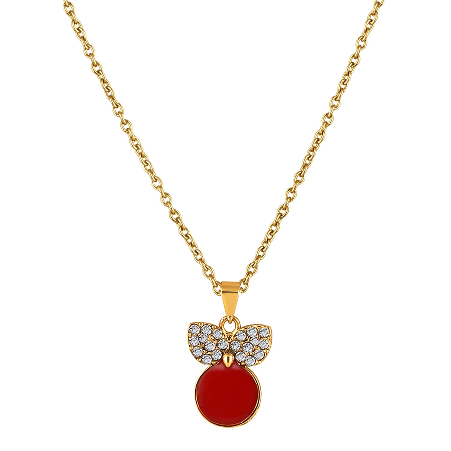 Red Meenakari Work and Crystals Cute Necklace Pendant