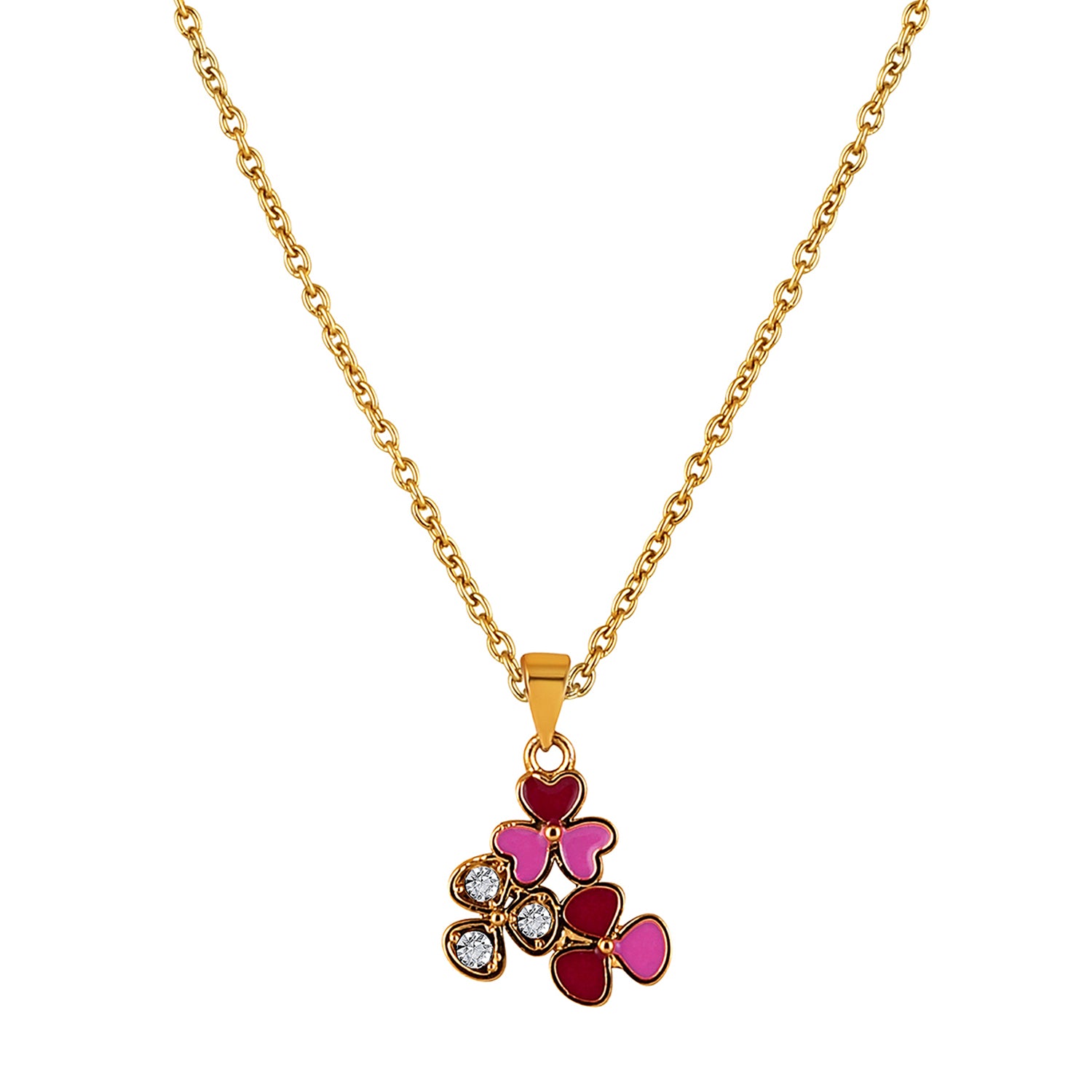 Red and Pink Meenakari Work and Crystals Floral Necklace Pendant