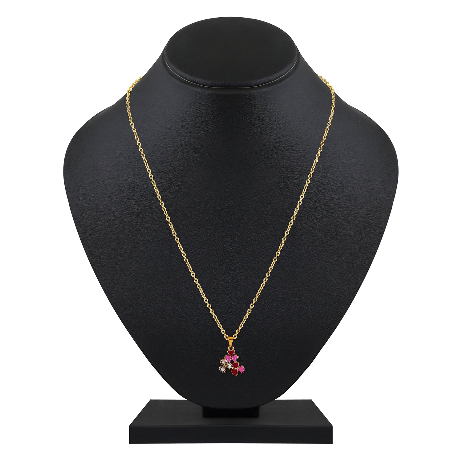 Red and Pink Meenakari Work and Crystals Floral Necklace Pendant