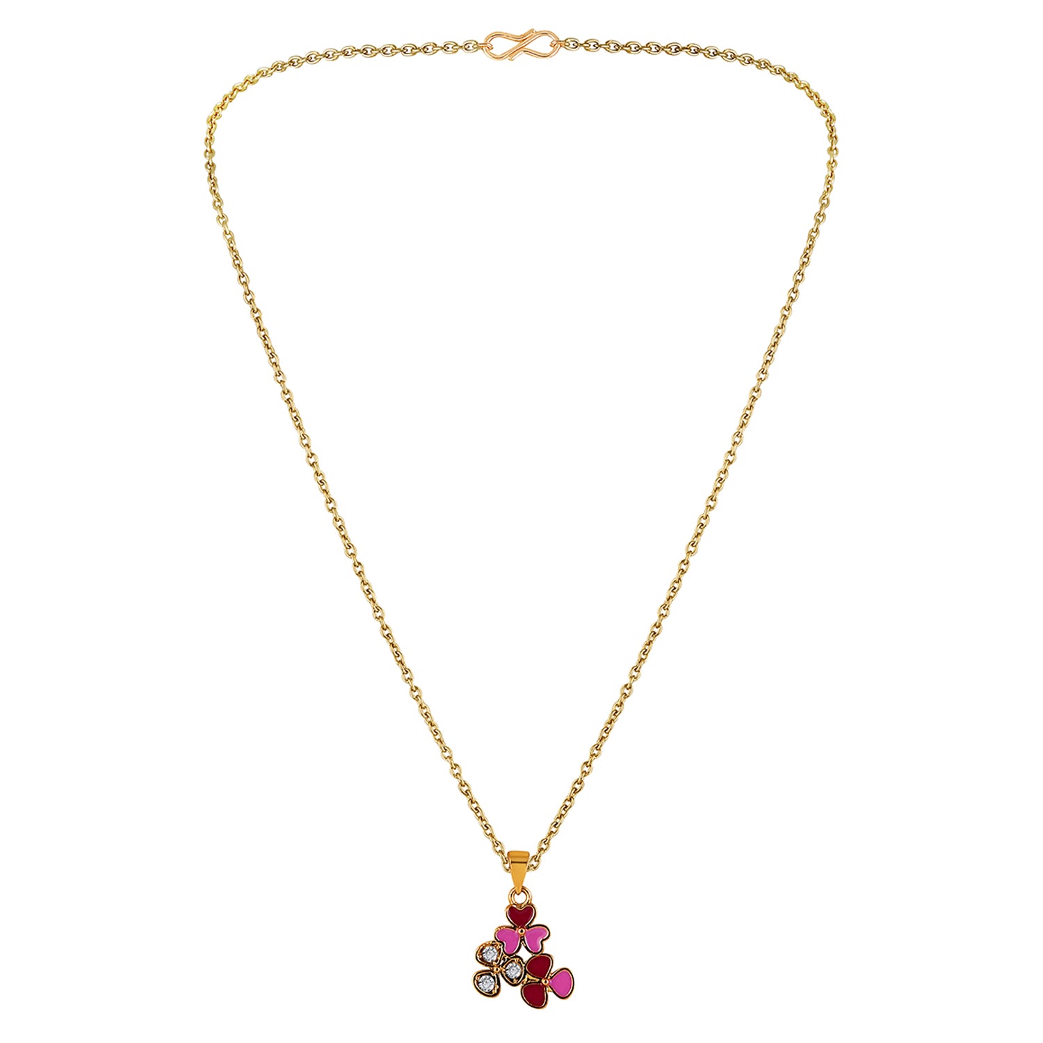 Red and Pink Meenakari Work and Crystals Floral Necklace Pendant