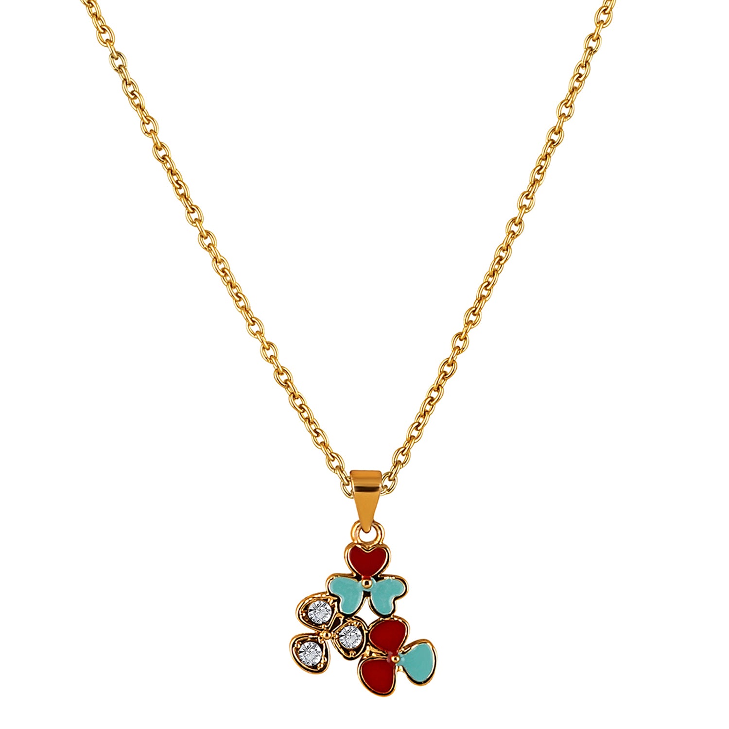 Red and Pink Meenakari Work and Crystals Floral Necklace Pendant
