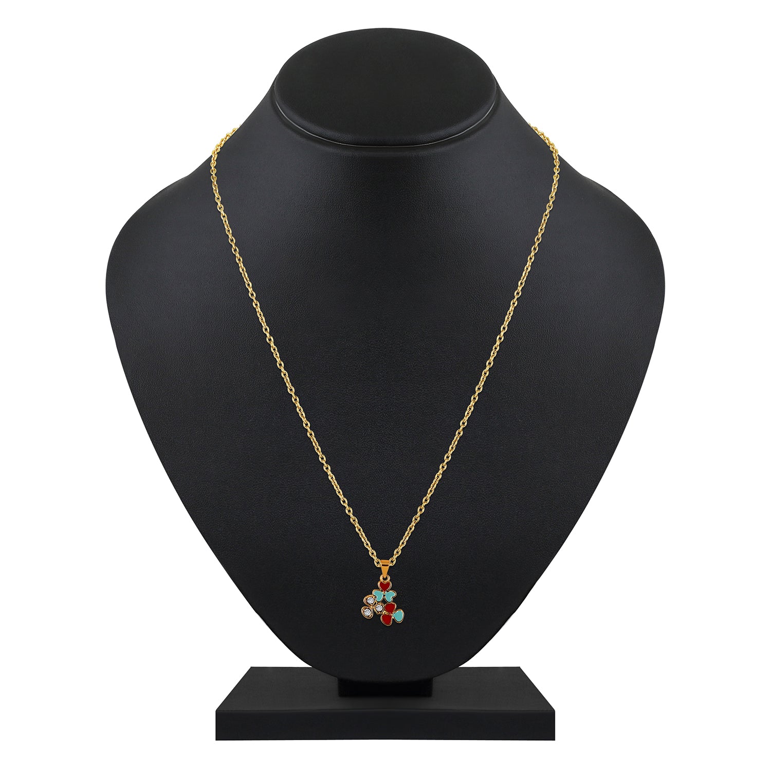 Red and Pink Meenakari Work and Crystals Floral Necklace Pendant