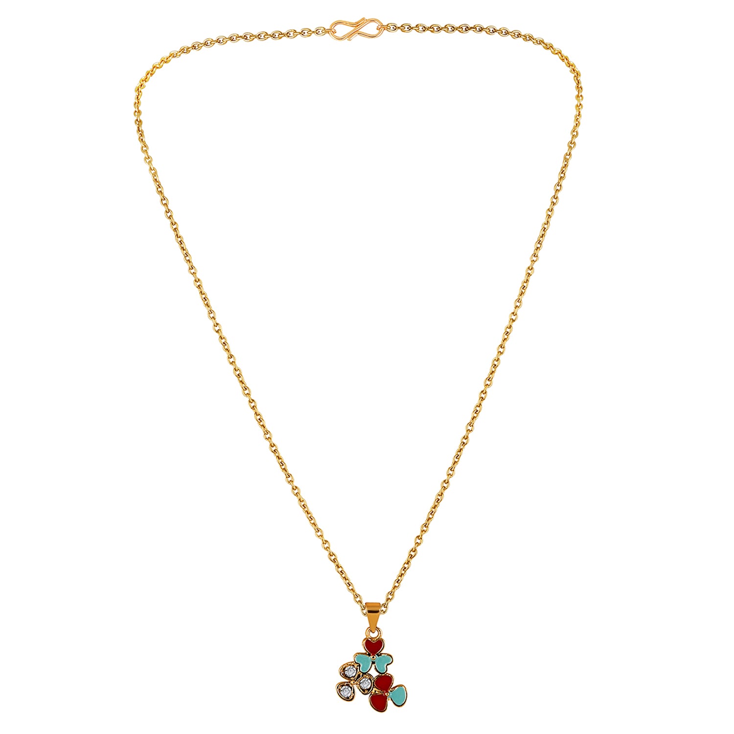 Red and Pink Meenakari Work and Crystals Floral Necklace Pendant