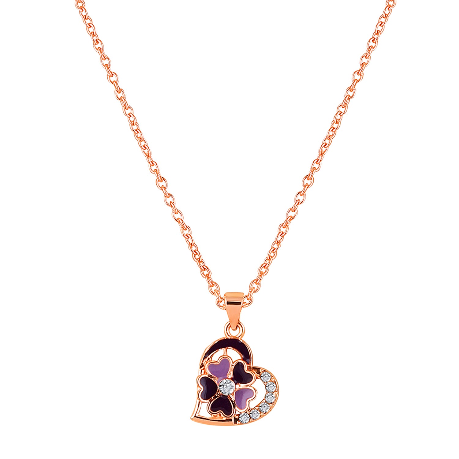 Purple Meenakari Work and Crystals Floral Heart Necklace Pendant