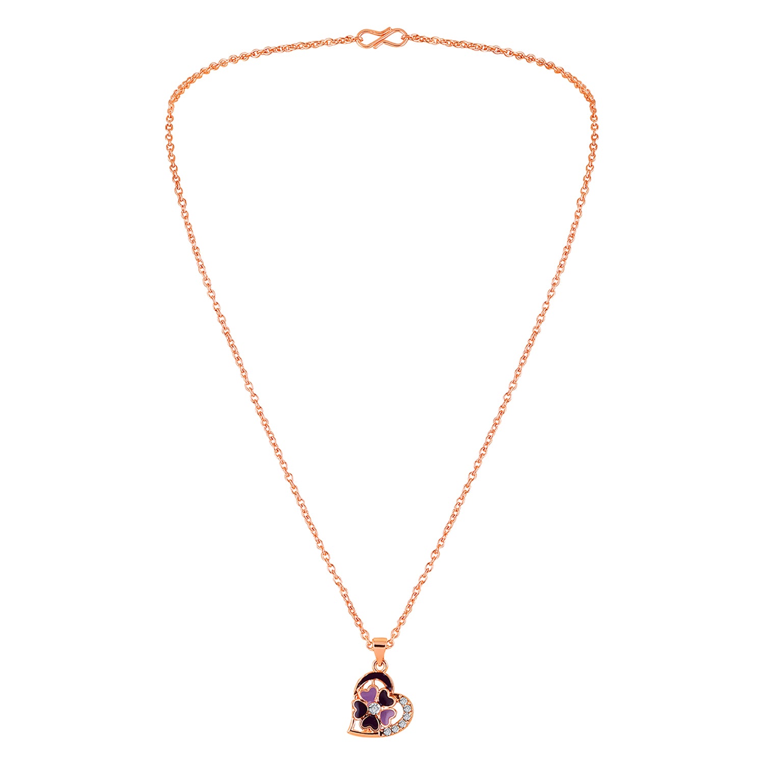 Purple Meenakari Work and Crystals Floral Heart Necklace Pendant