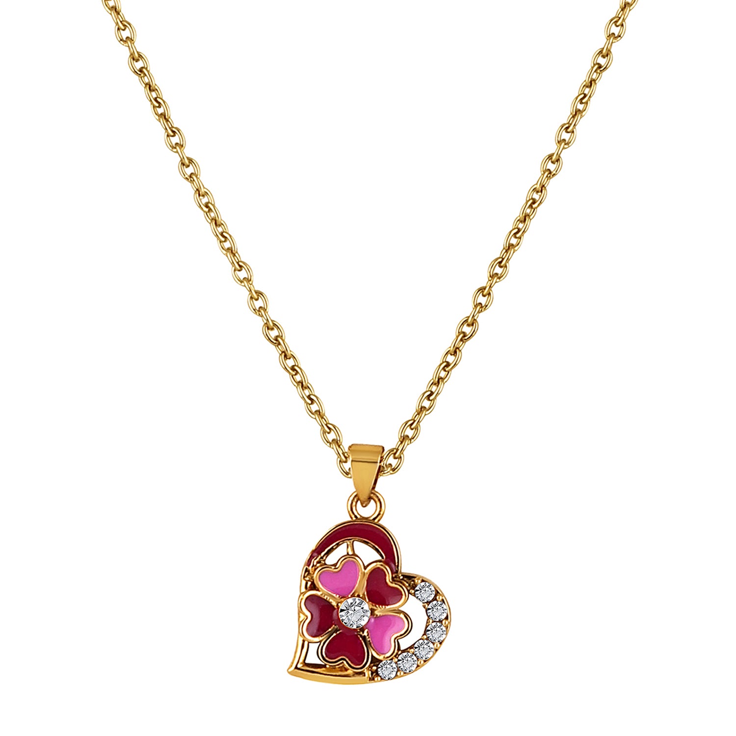 Purple Meenakari Work and Crystals Floral Heart Necklace Pendant
