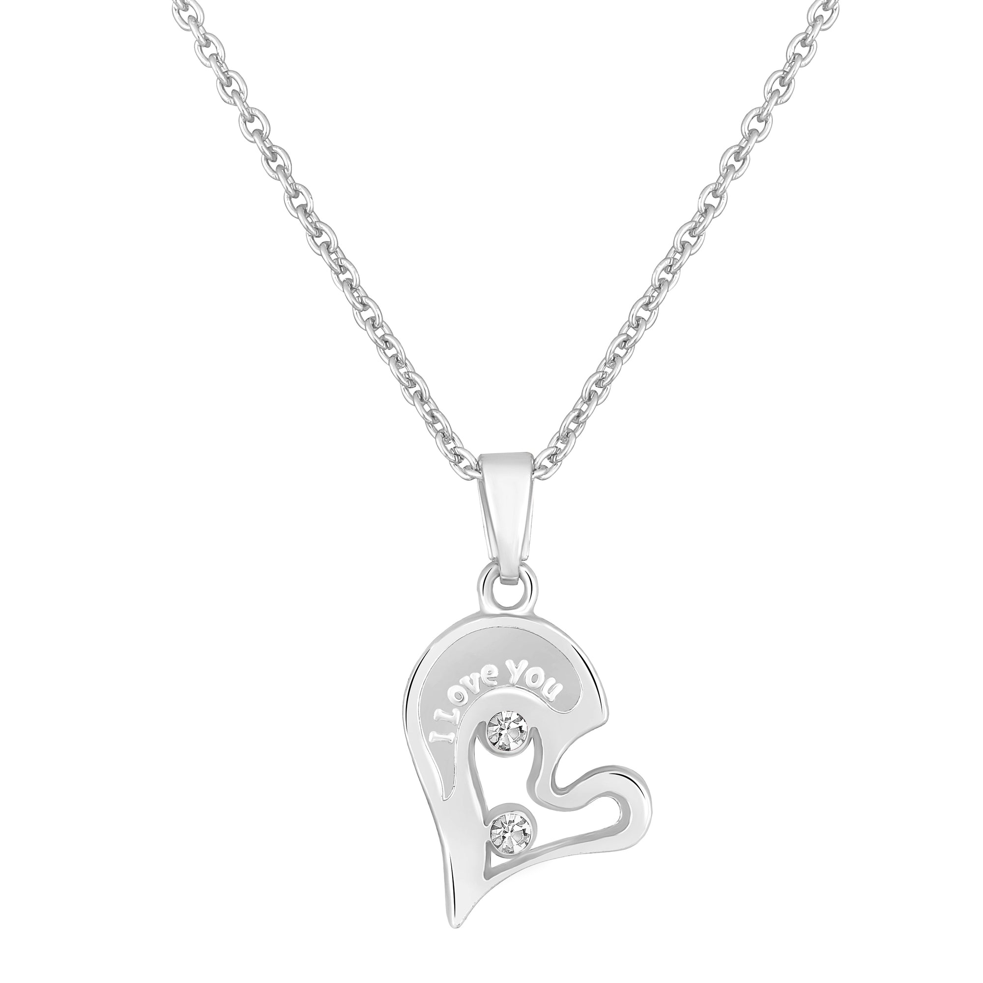 I LOVE YOU Engraved Broken Heart Pendant Necklace