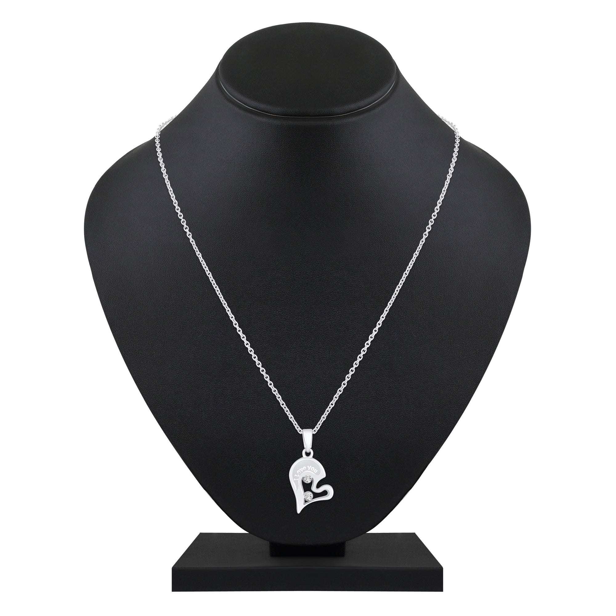 I LOVE YOU Engraved Broken Heart Pendant Necklace