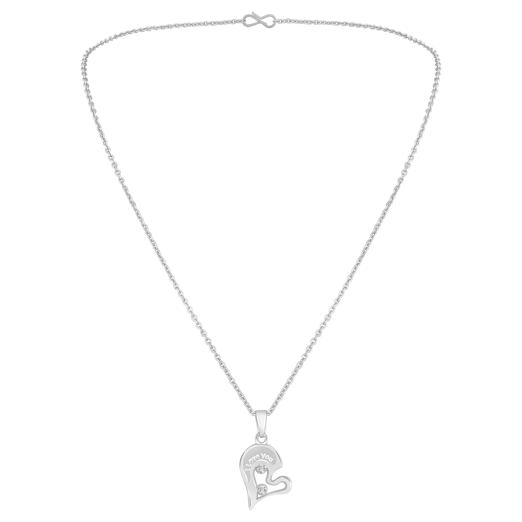 I LOVE YOU Engraved Broken Heart Pendant Necklace