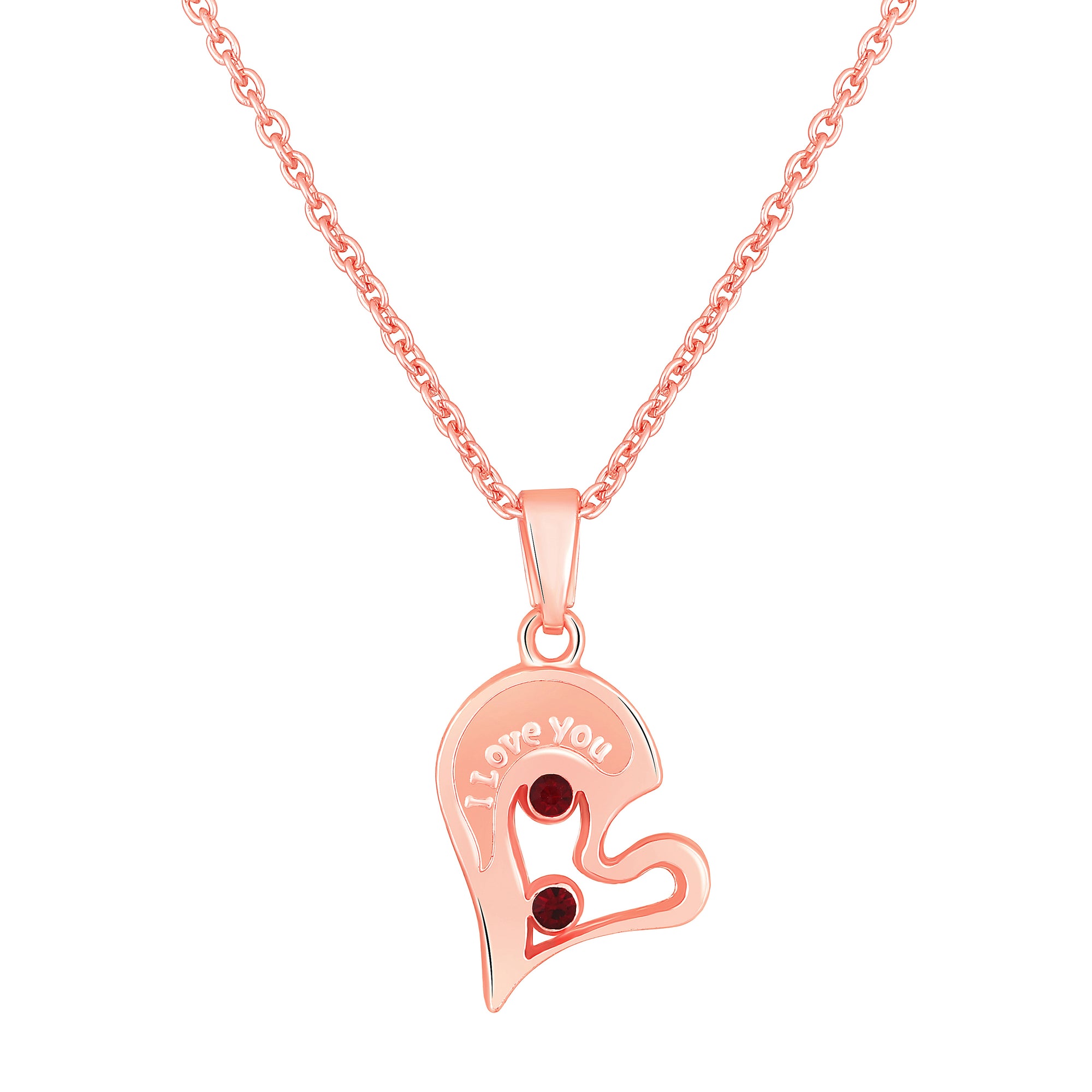 I LOVE YOU Engraved Broken Heart Pendant Necklace