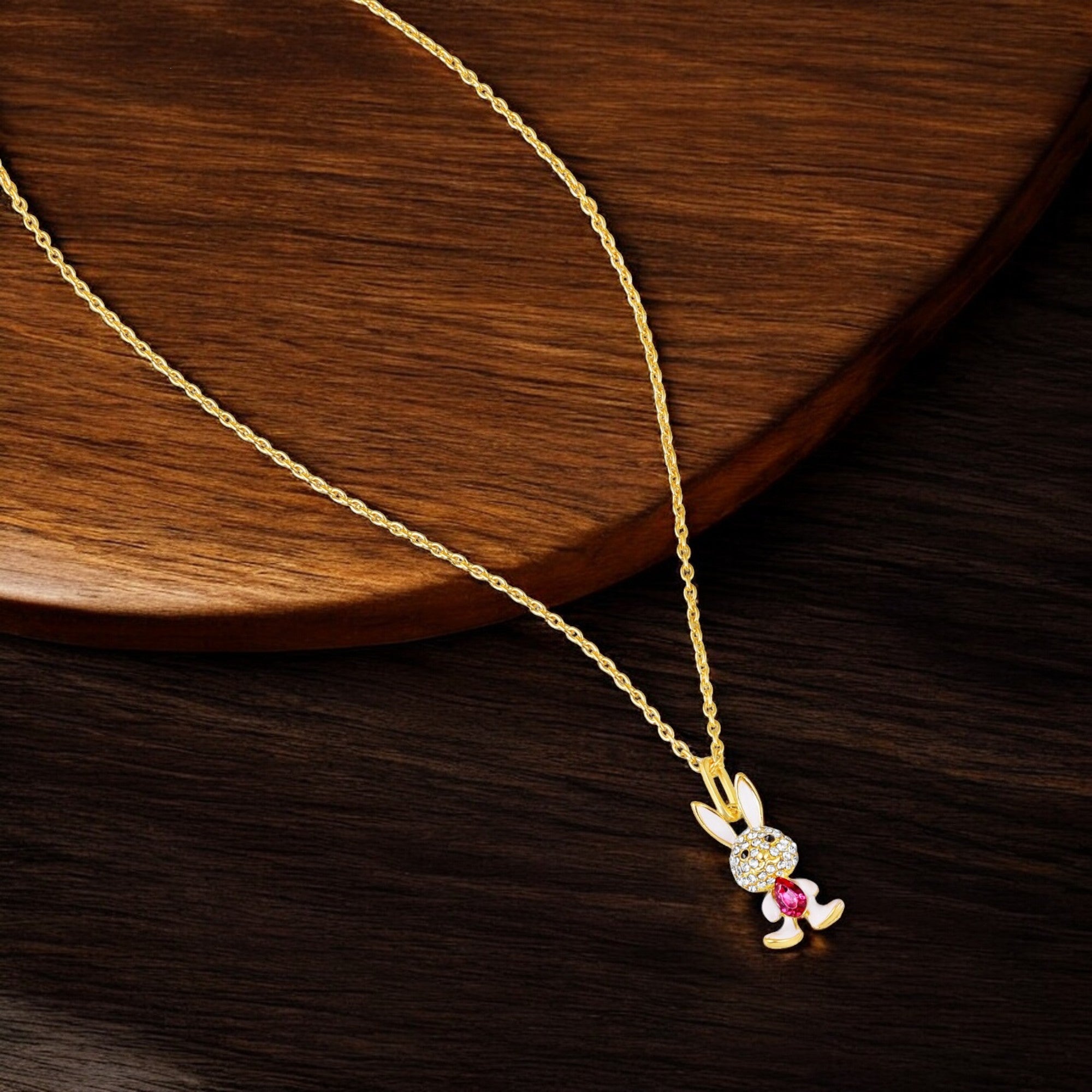 Rabbit-Shaped Studded Pendant chain Necklace
