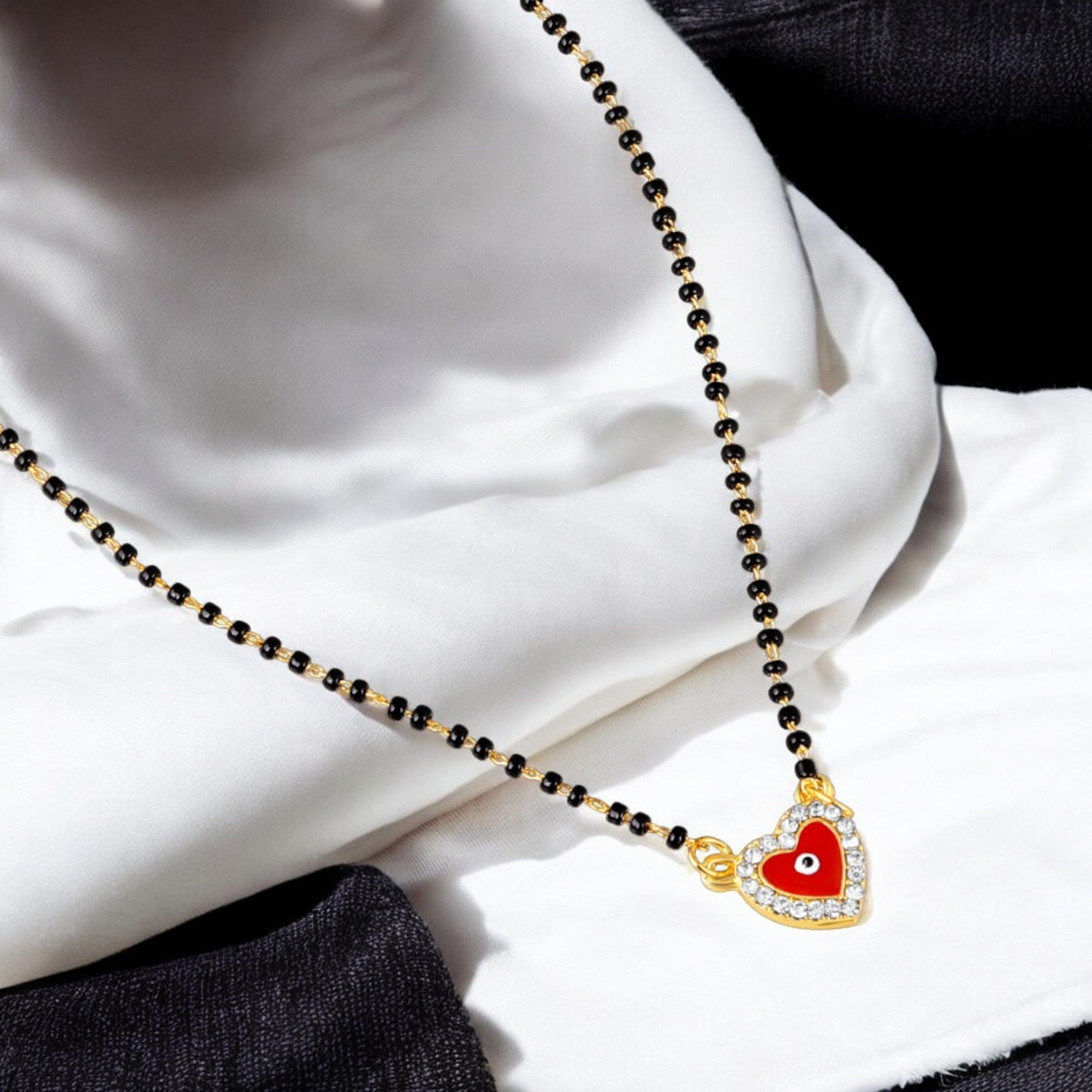 Red Heart and Evil Eye Mangalsutra Necklace