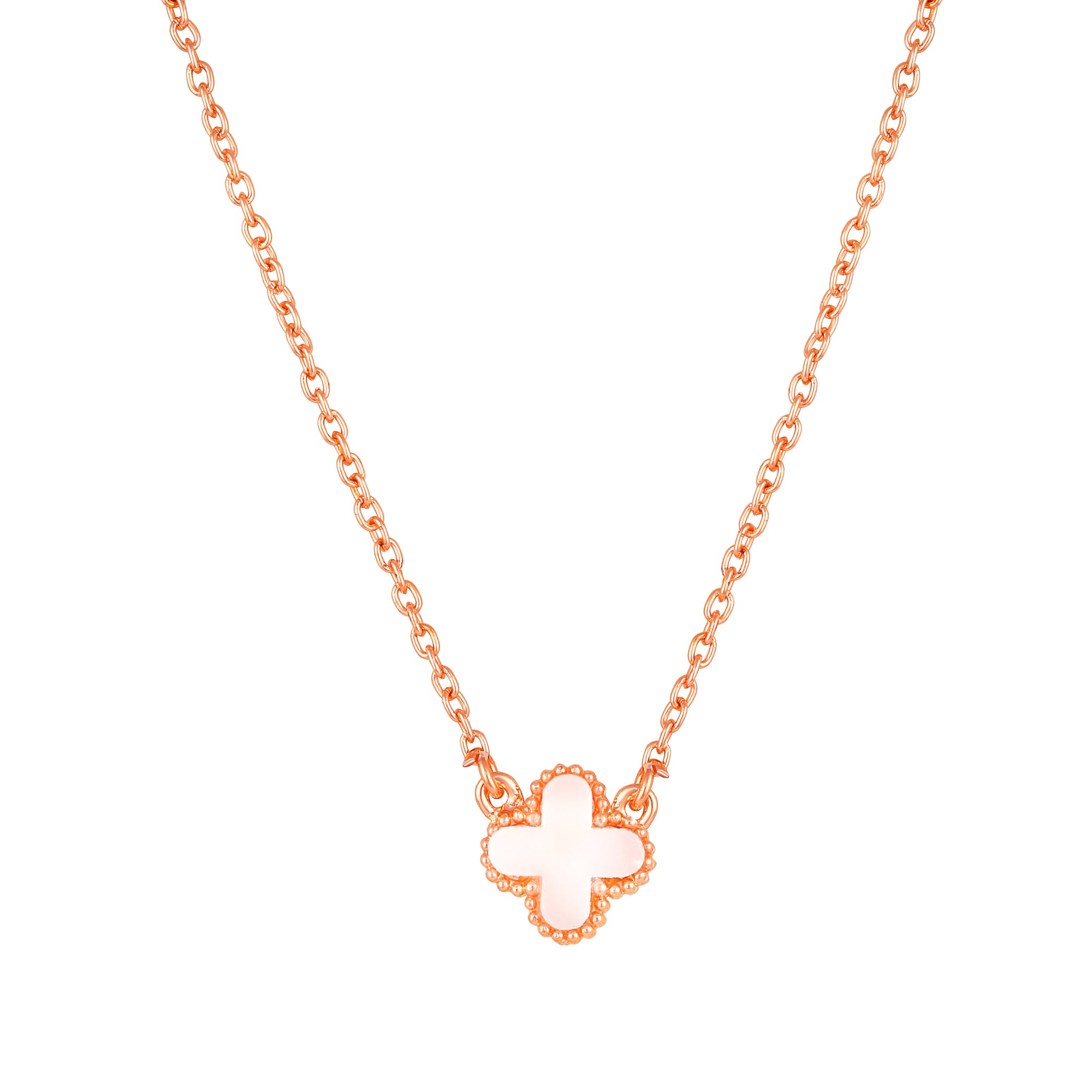 White Clover Pendant Necklace with Rose-Gold Tone