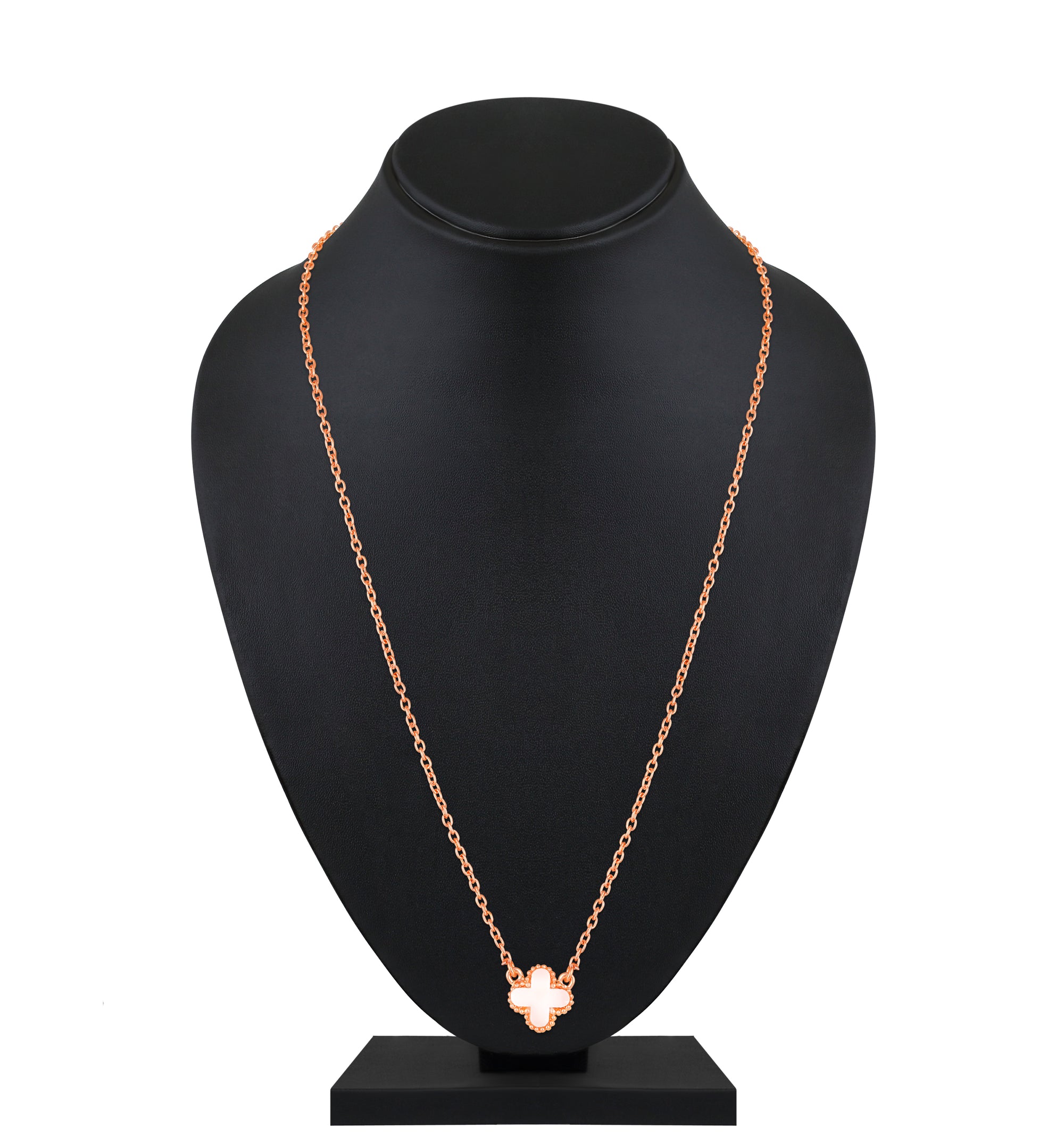 White Clover Pendant Necklace with Rose-Gold Tone