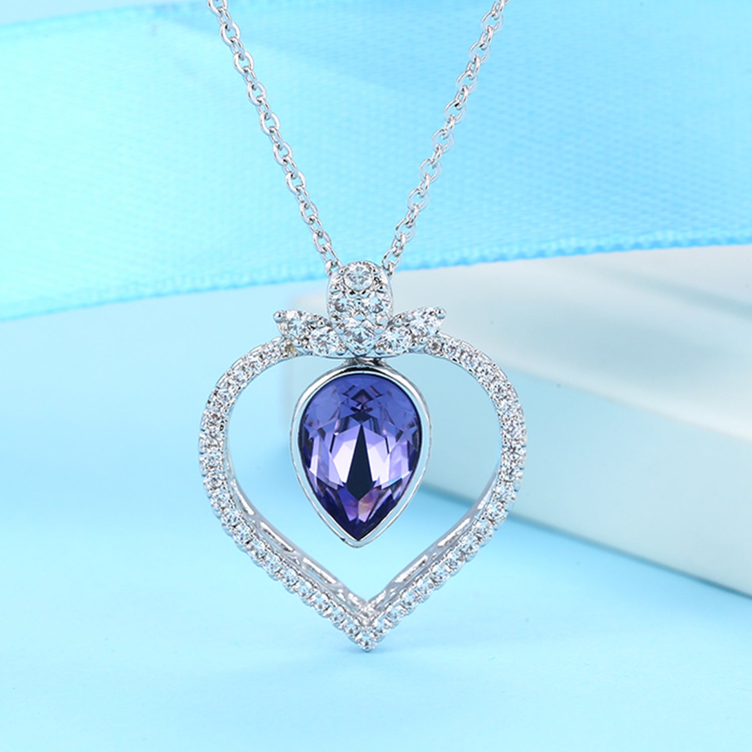 Valentine Blue Solitaire Cubic Zirconia Pendant