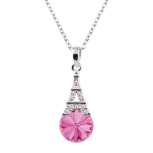 Amethyst Rose Pink Eiffel Tower Love Pendant with Crystals