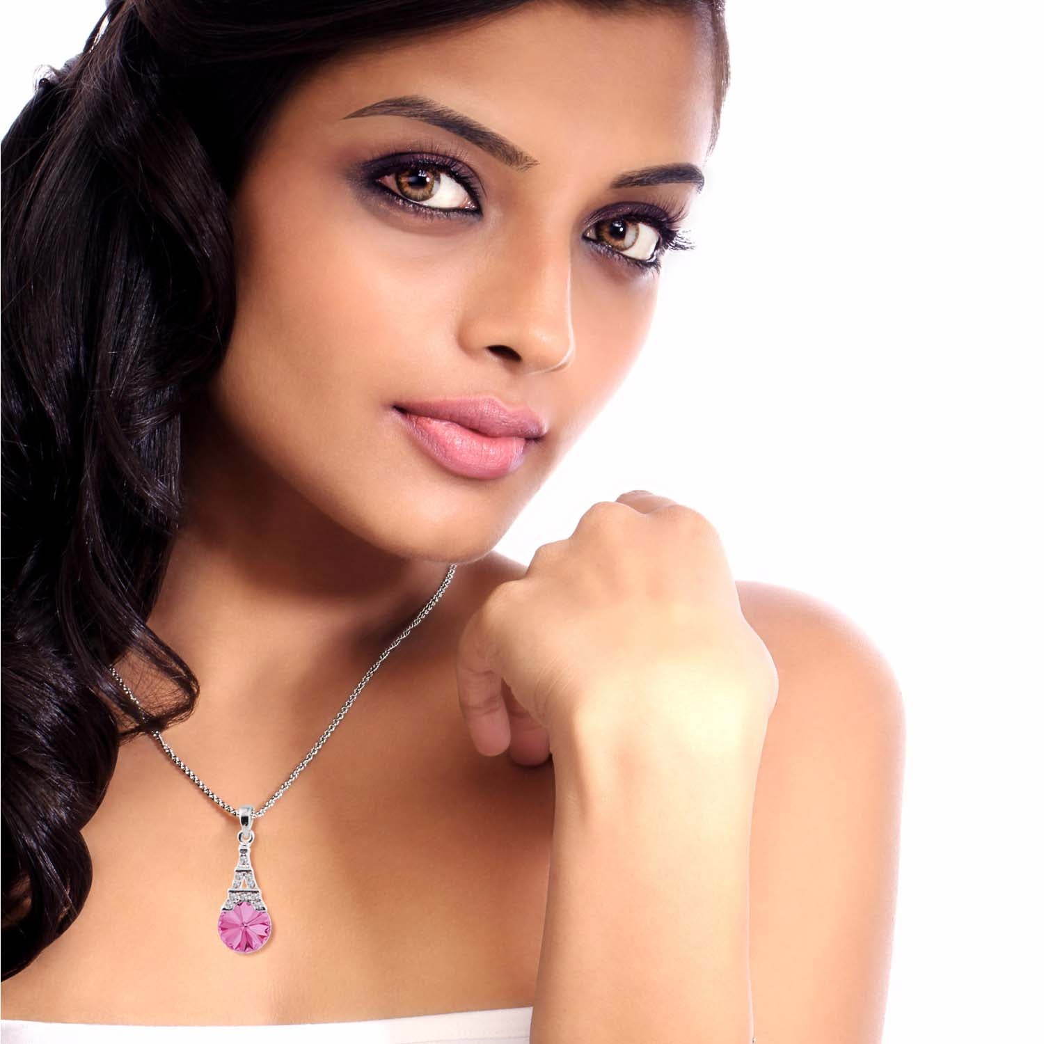 Amethyst Rose Pink Eiffel Tower Love Pendant with Crystals