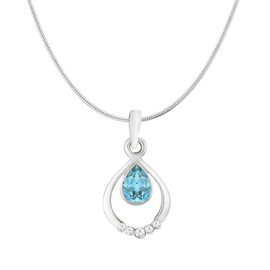 Valentine Gift Pretty Blue Drop Pendant with Crystals