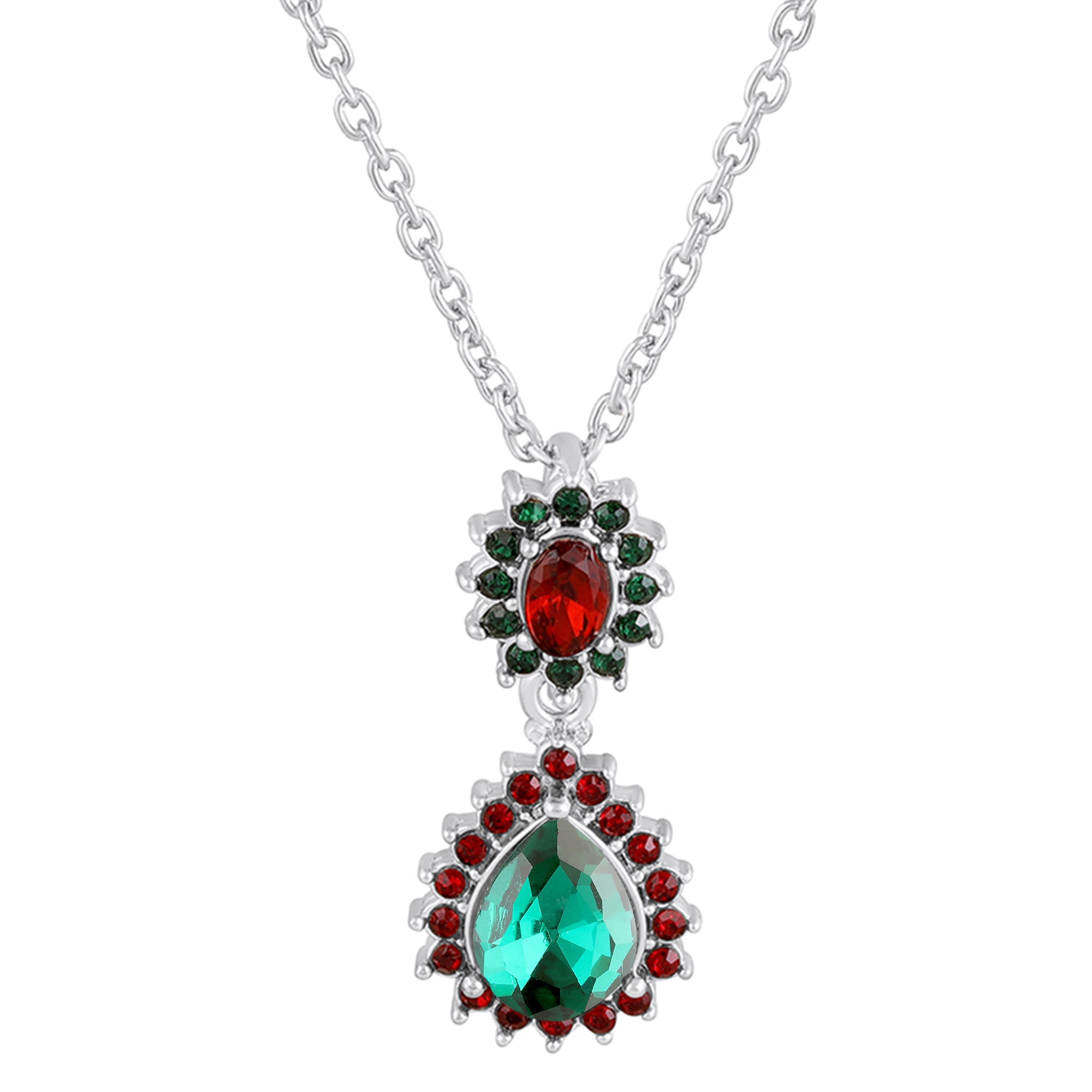 Elegant Teardrop Green & Red Crystals Pendant