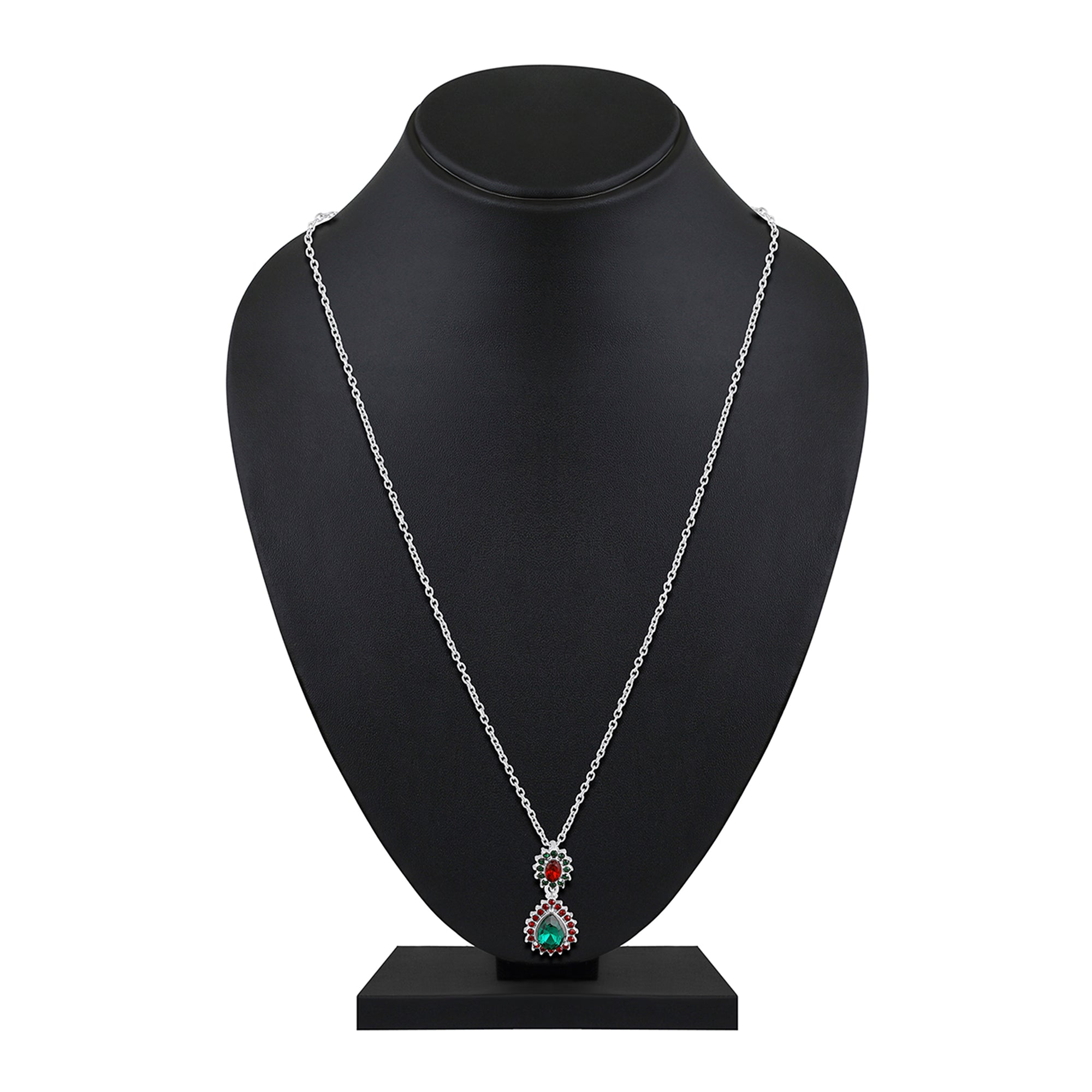 Elegant Teardrop Green & Red Crystals Pendant