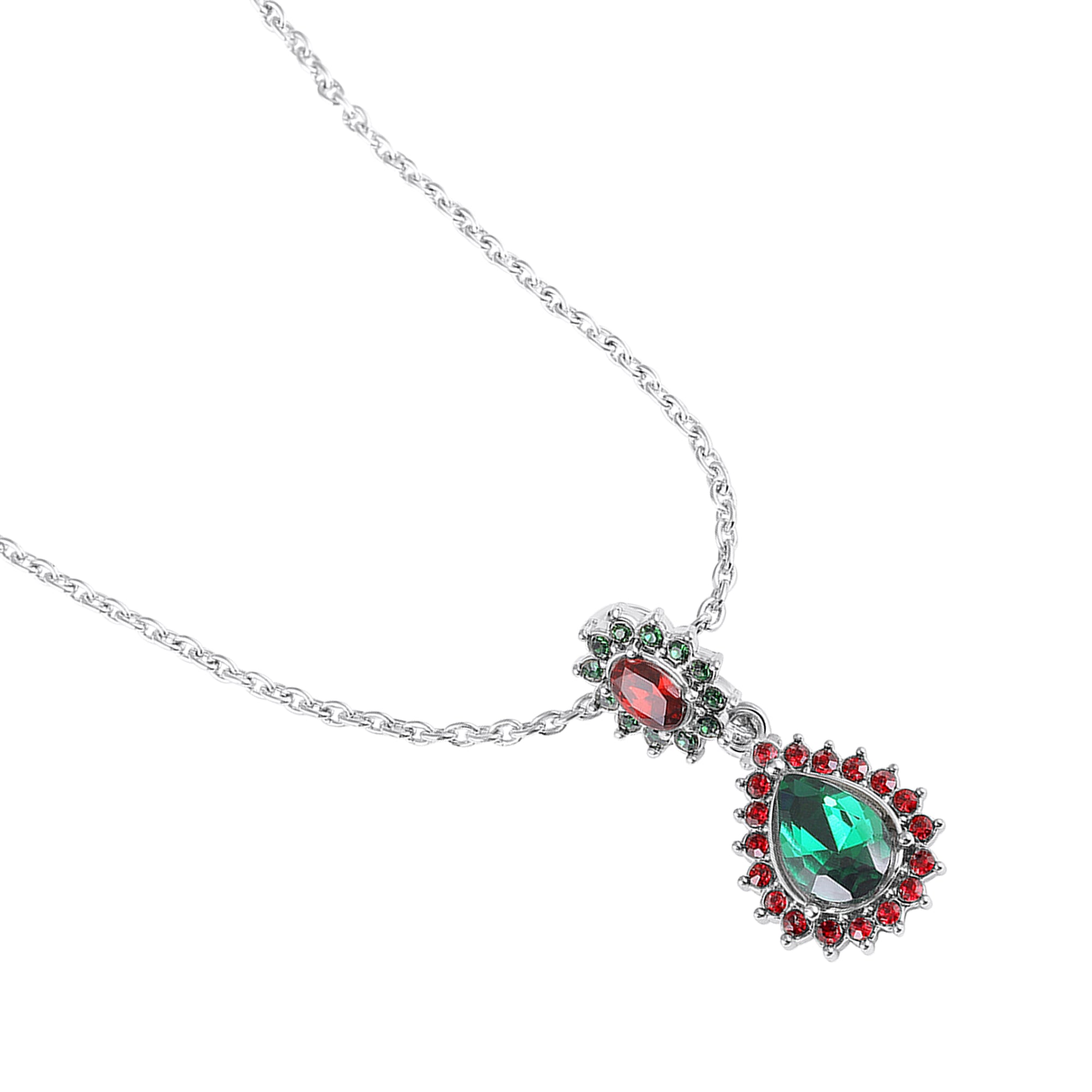 Elegant Teardrop Green & Red Crystals Pendant