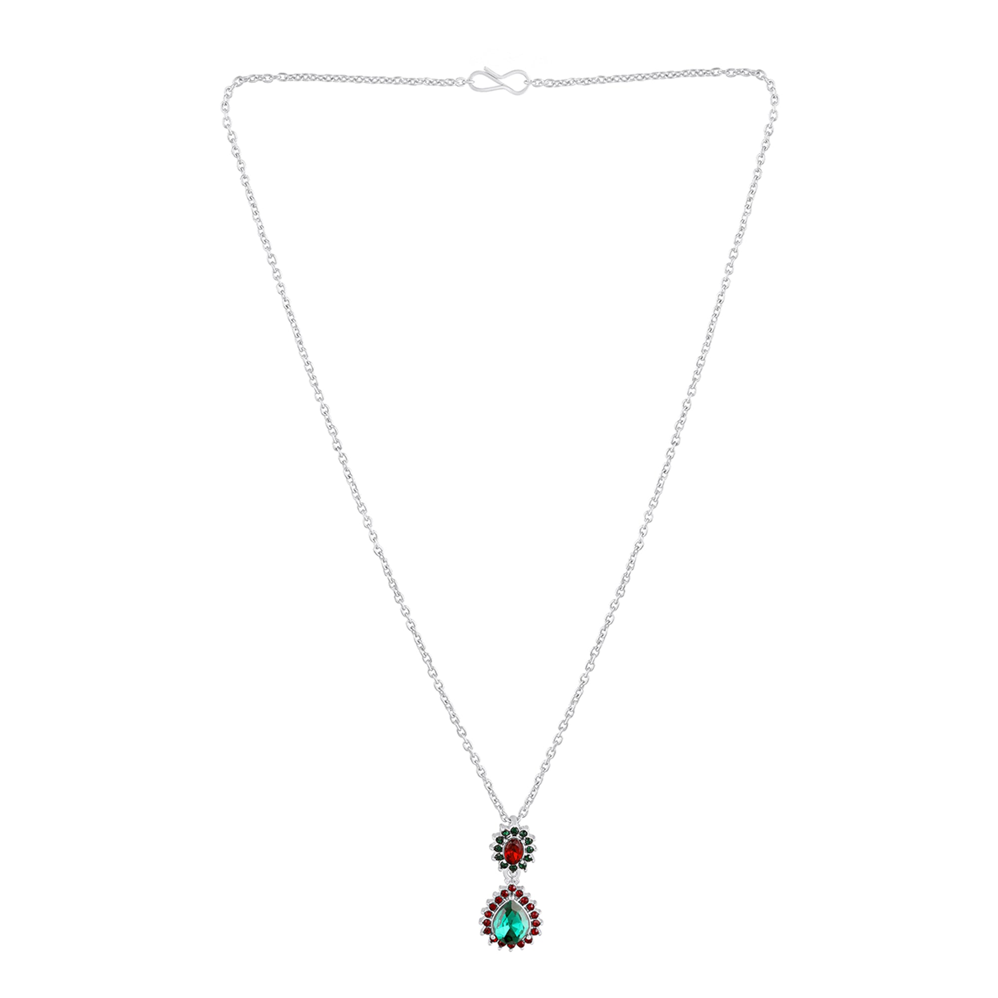 Elegant Teardrop Green & Red Crystals Pendant