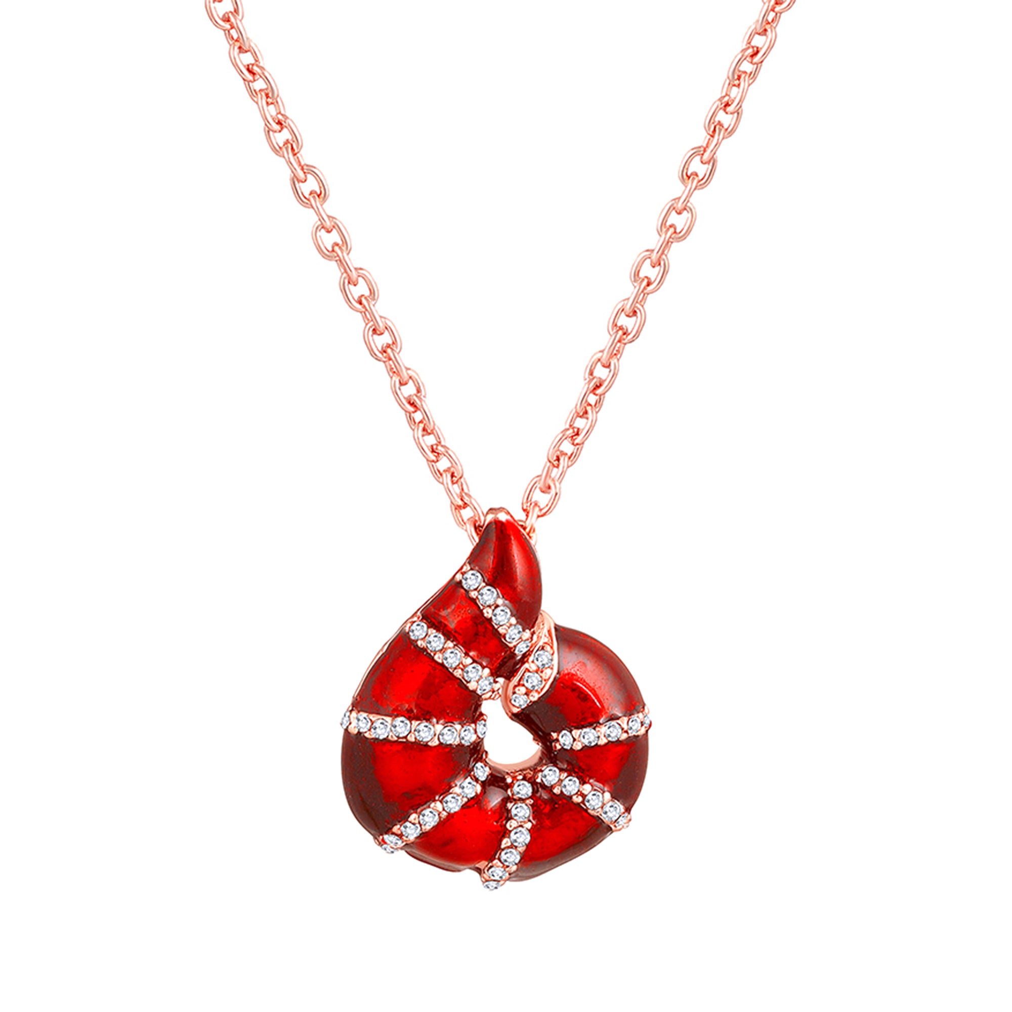 Red Meenakari Work Shell-Shaped Pendant with Crystal Accents