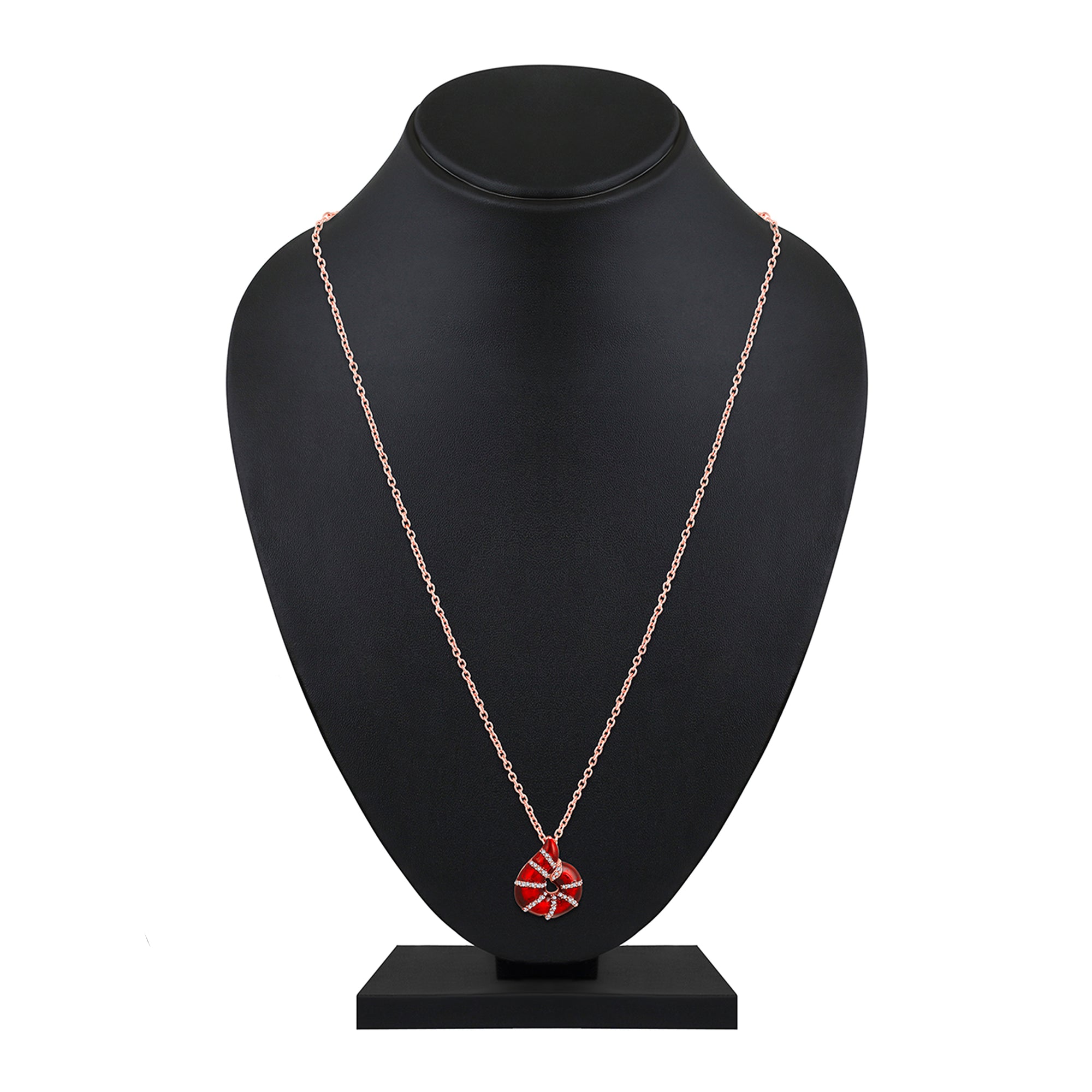 Red Meenakari Work Shell-Shaped Pendant with Crystal Accents