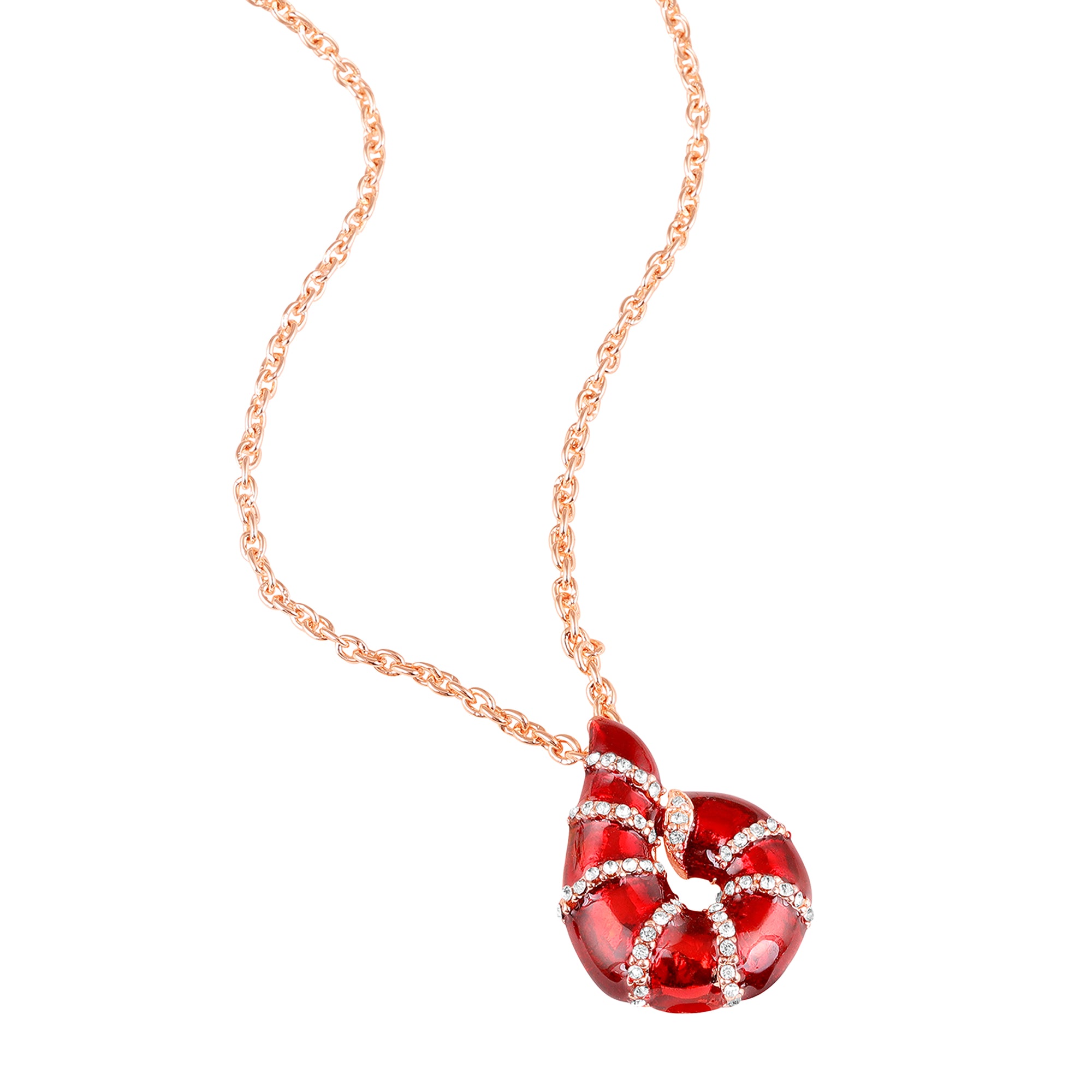 Red Meenakari Work Shell-Shaped Pendant with Crystal Accents