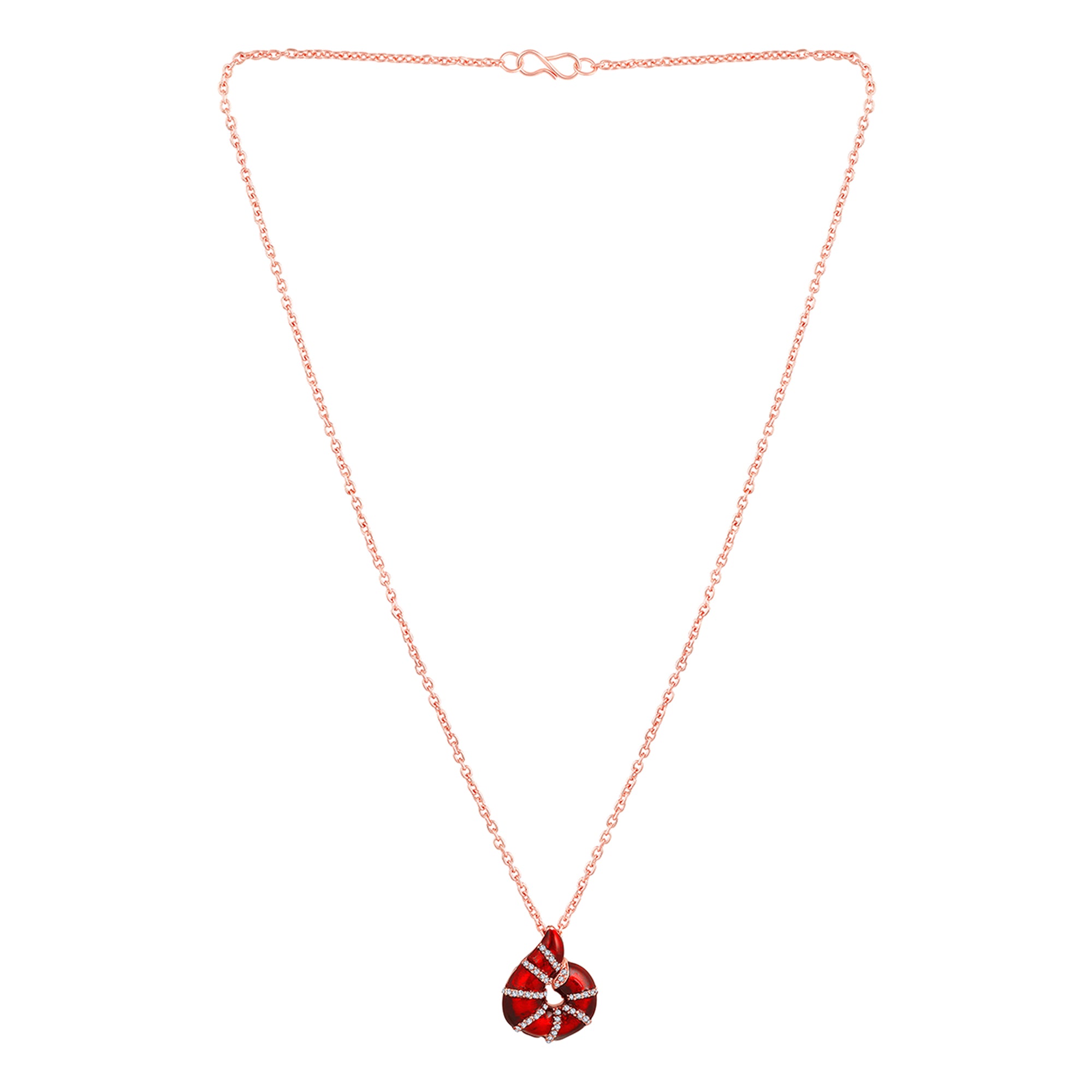 Red Meenakari Work Shell-Shaped Pendant with Crystal Accents