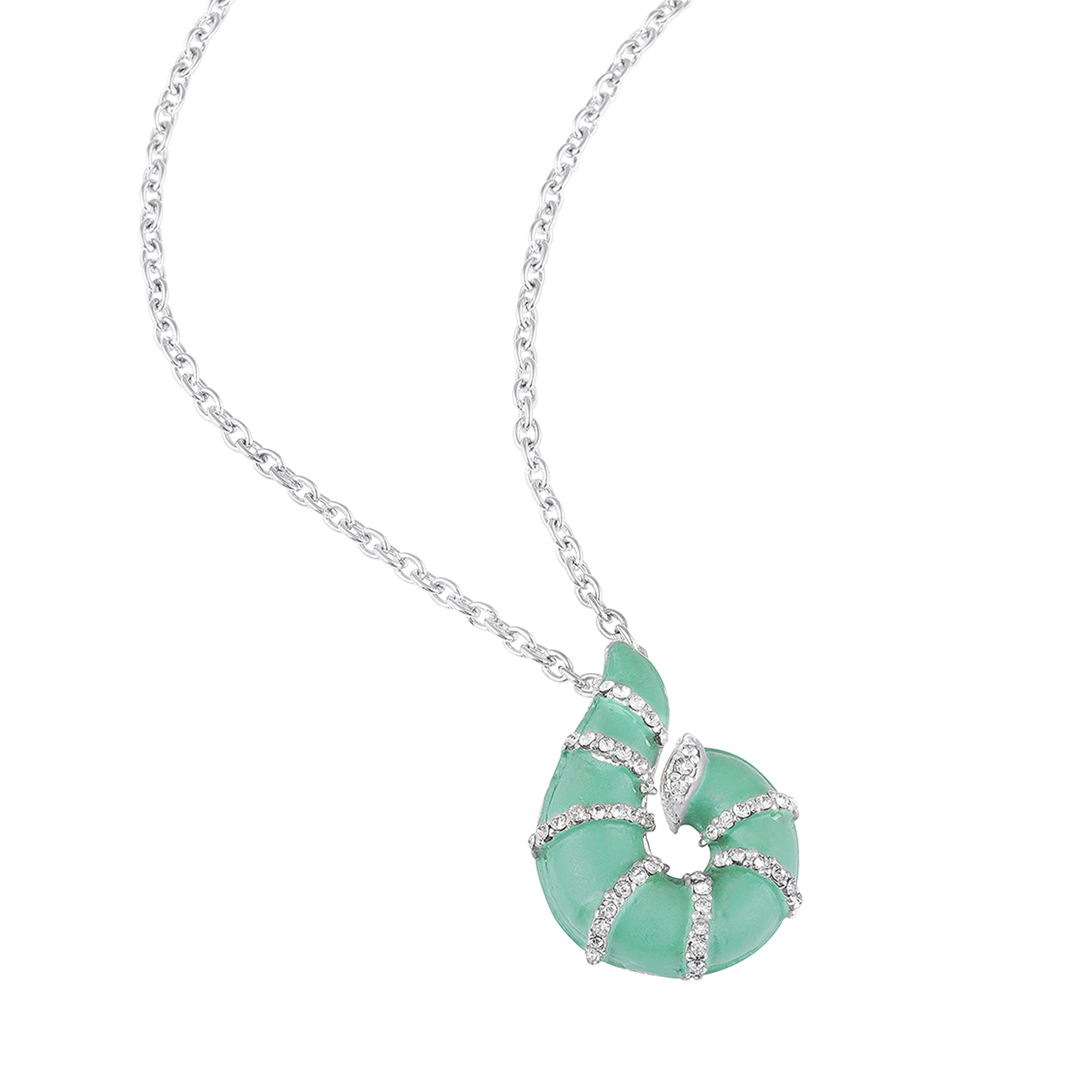 Red Meenakari Work Shell-Shaped Pendant with Crystal Accents